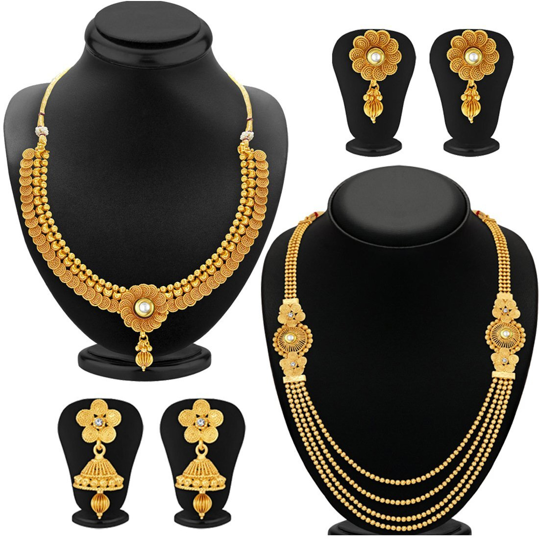 Sukkhi Jalebi Four String Gold Plated Neckalce Set Combo For Women