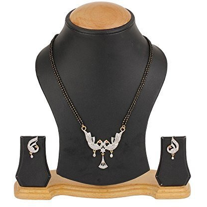 ZENEME White American Diamond Combo Of 4 Mangalsutra With Earrings Set For Women (Design-17)
