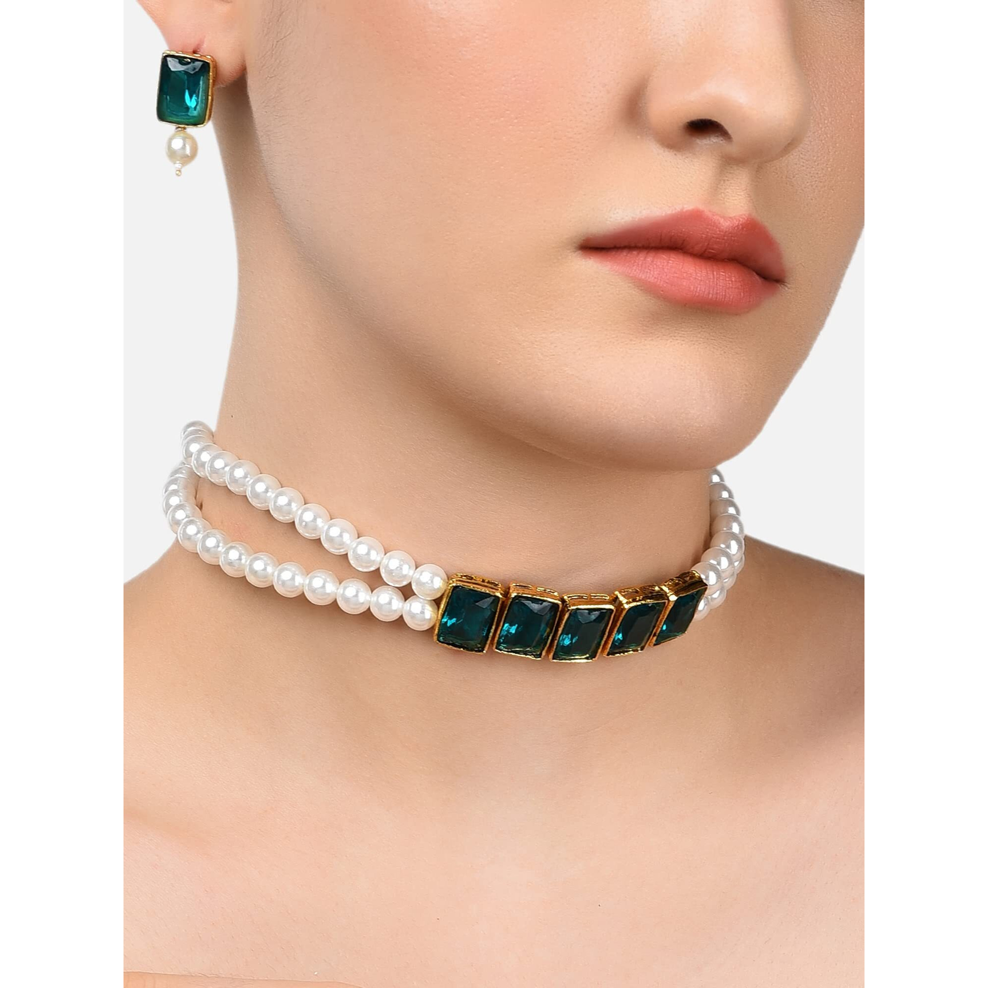 ZAVERI PEARLS Fashionable Pearls Choker Necklace Set For Women-ZPFK9092