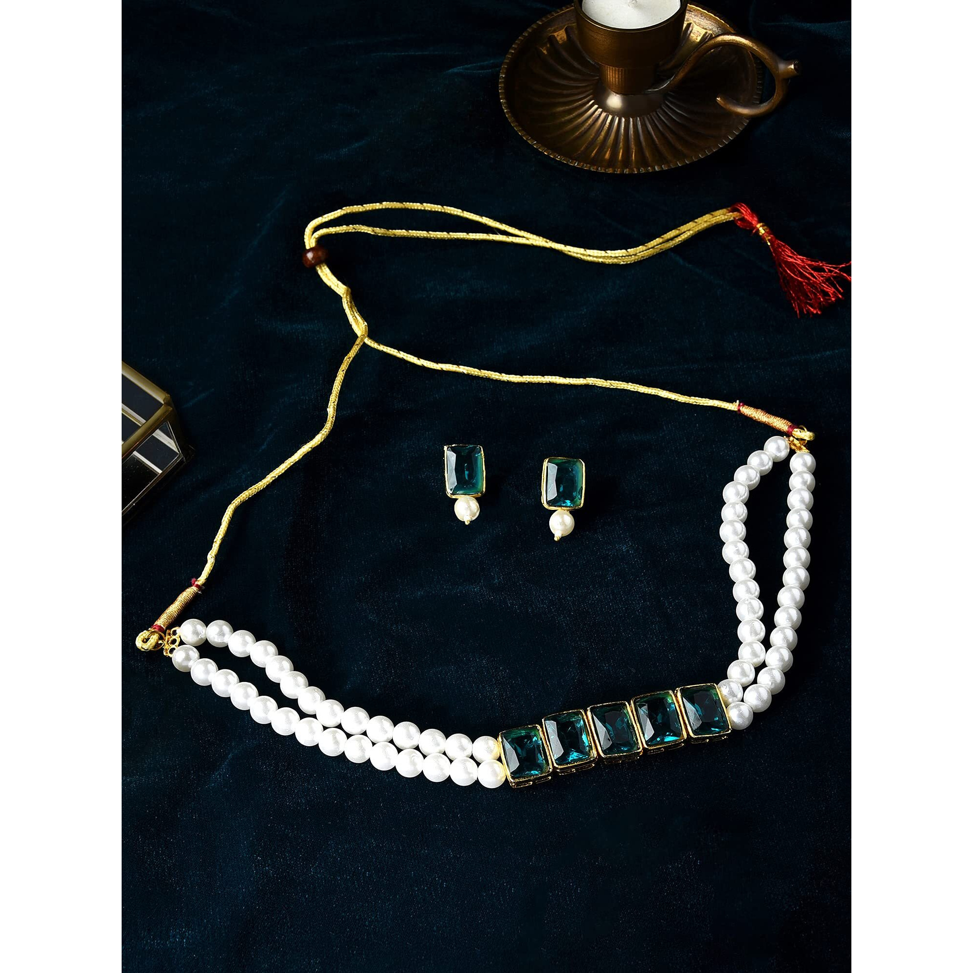 ZAVERI PEARLS Fashionable Pearls Choker Necklace Set For Women-ZPFK9092