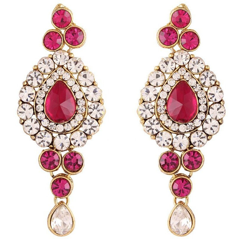 I Jewels Traditional Gold Plated Jewellery Set with Maang Tikka using Austrian Diamonds for Women IJ250Q (Rani/Dark Pink)