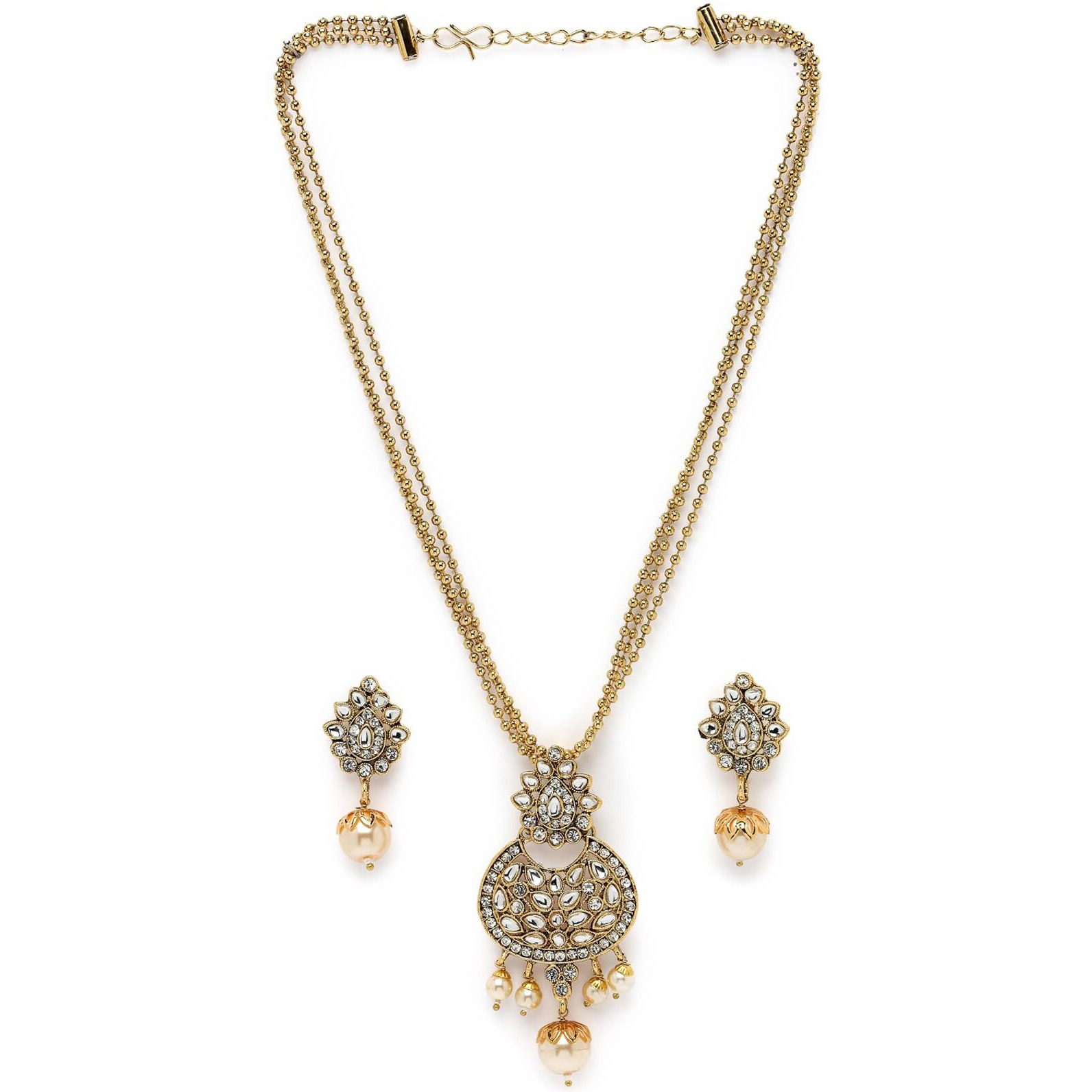 Sukkhi Eye-Catching White Stone Multistring Long Necklace Set And Earring | Jewellery Set For Women (NS105690)