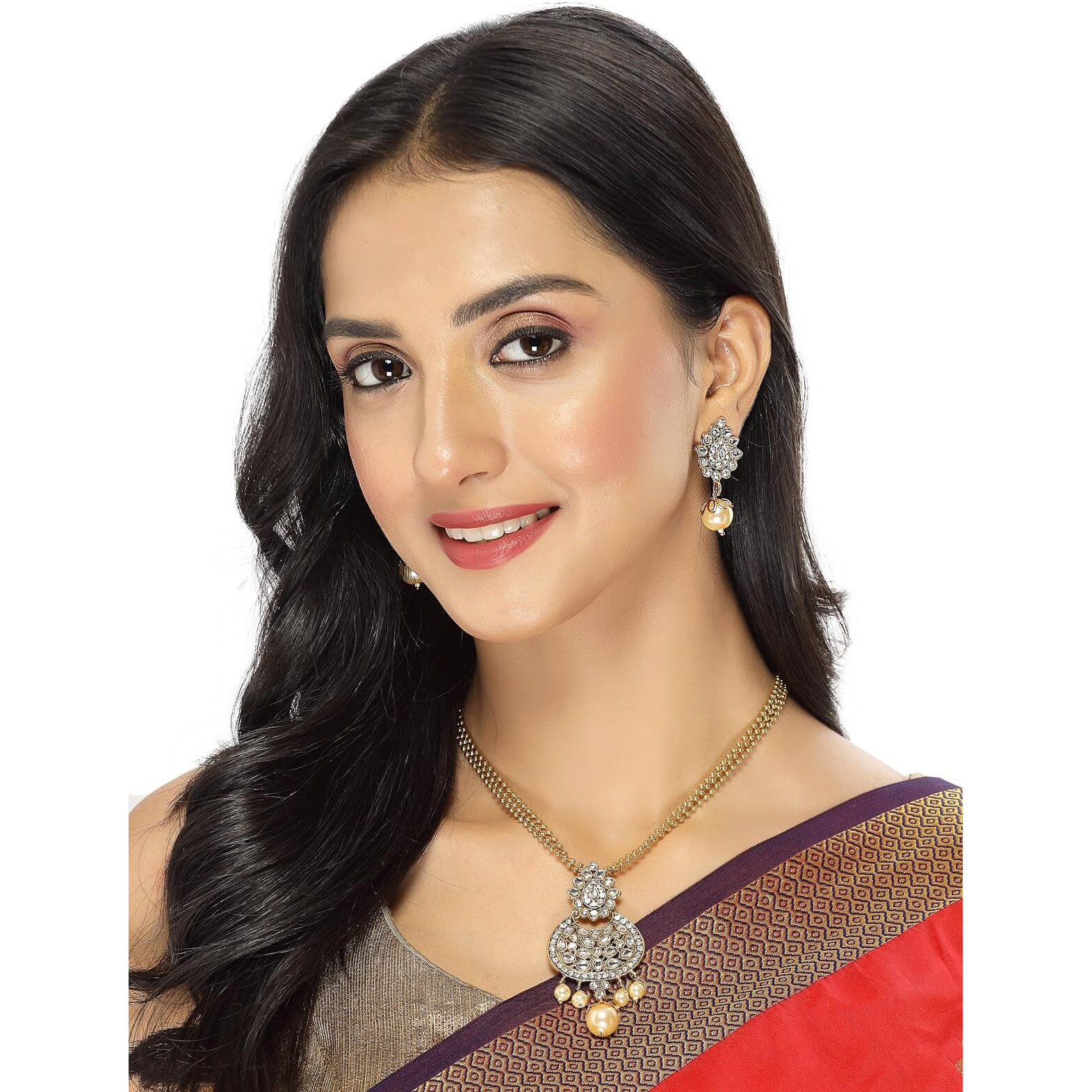 Sukkhi Eye-Catching White Stone Multistring Long Necklace Set And Earring | Jewellery Set For Women (NS105690)