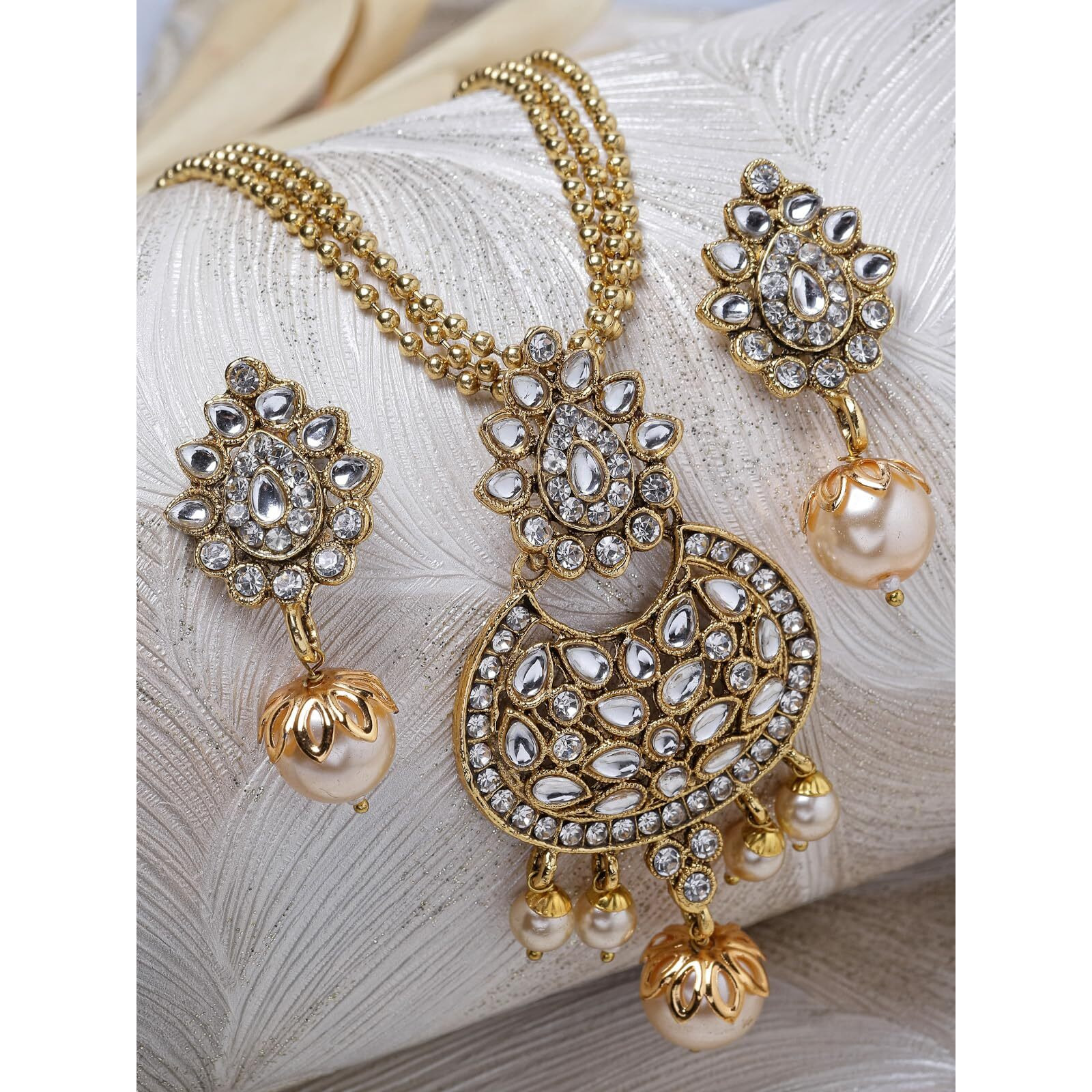 Sukkhi Eye-Catching White Stone Multistring Long Necklace Set And Earring | Jewellery Set For Women (NS105690)