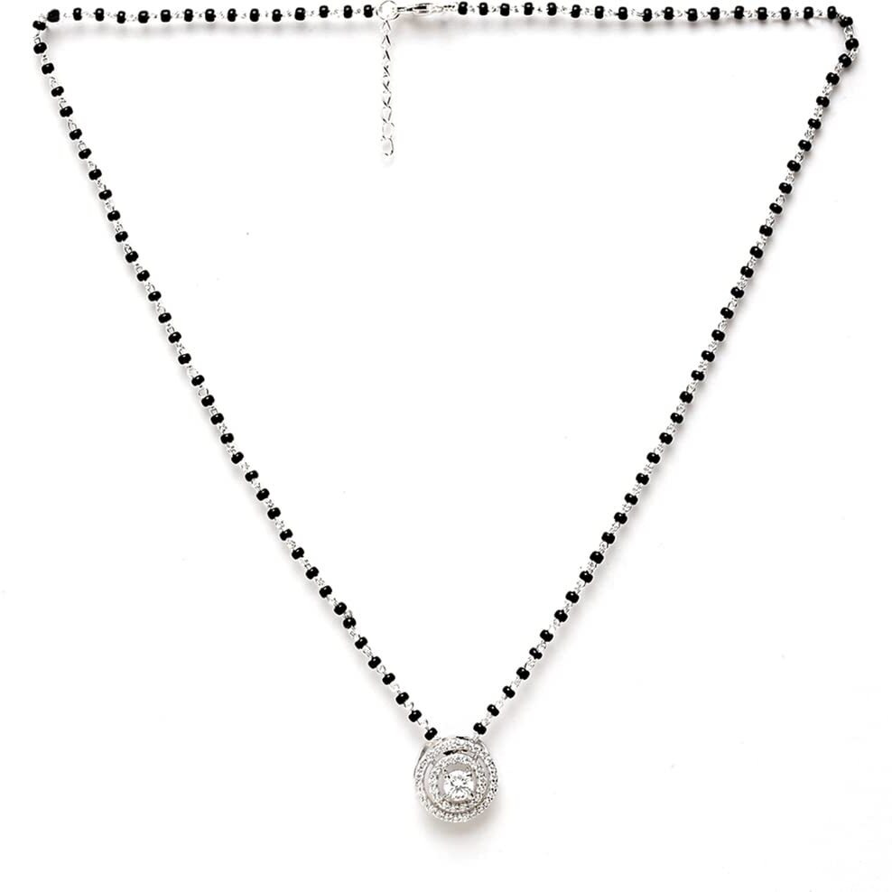 Clara 925 Sterling Silver Halo Mangalsutra Tanmaniya Pendant With Chain Gift for Women and Girls