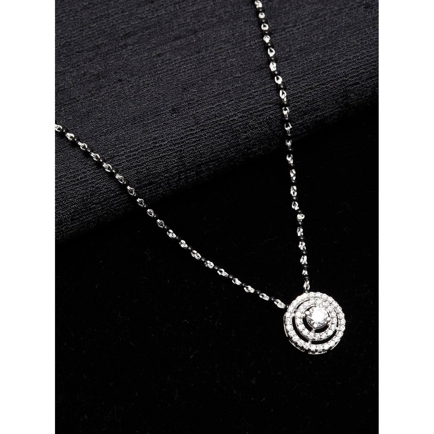 Clara 925 Sterling Silver Halo Mangalsutra Tanmaniya Pendant With Chain Gift for Women and Girls