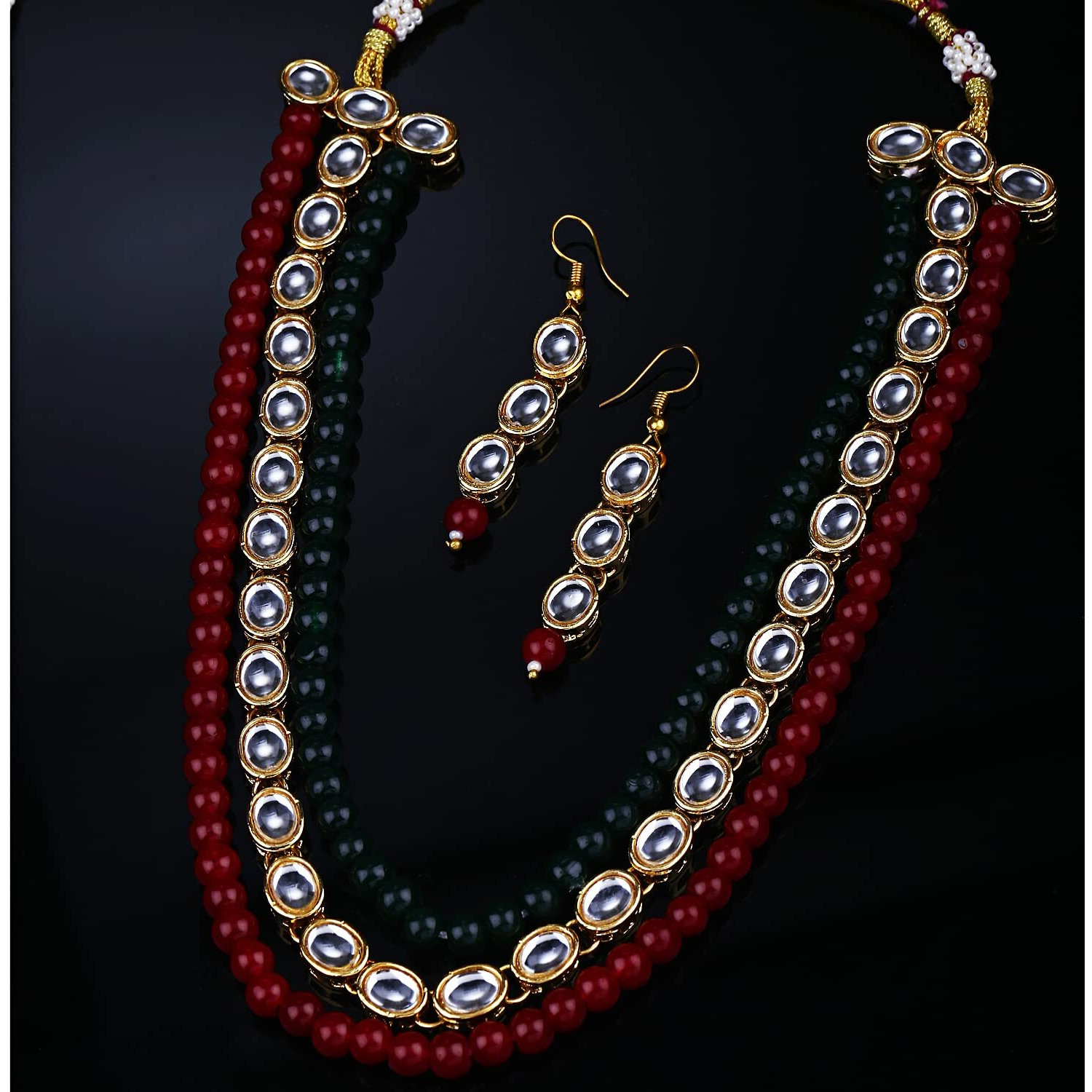 Shining Diva Fashion Latest Stylish Fancy Long Traditional Kundan Necklace Jewellery Set for Women (rrsd9605s), Multicolour