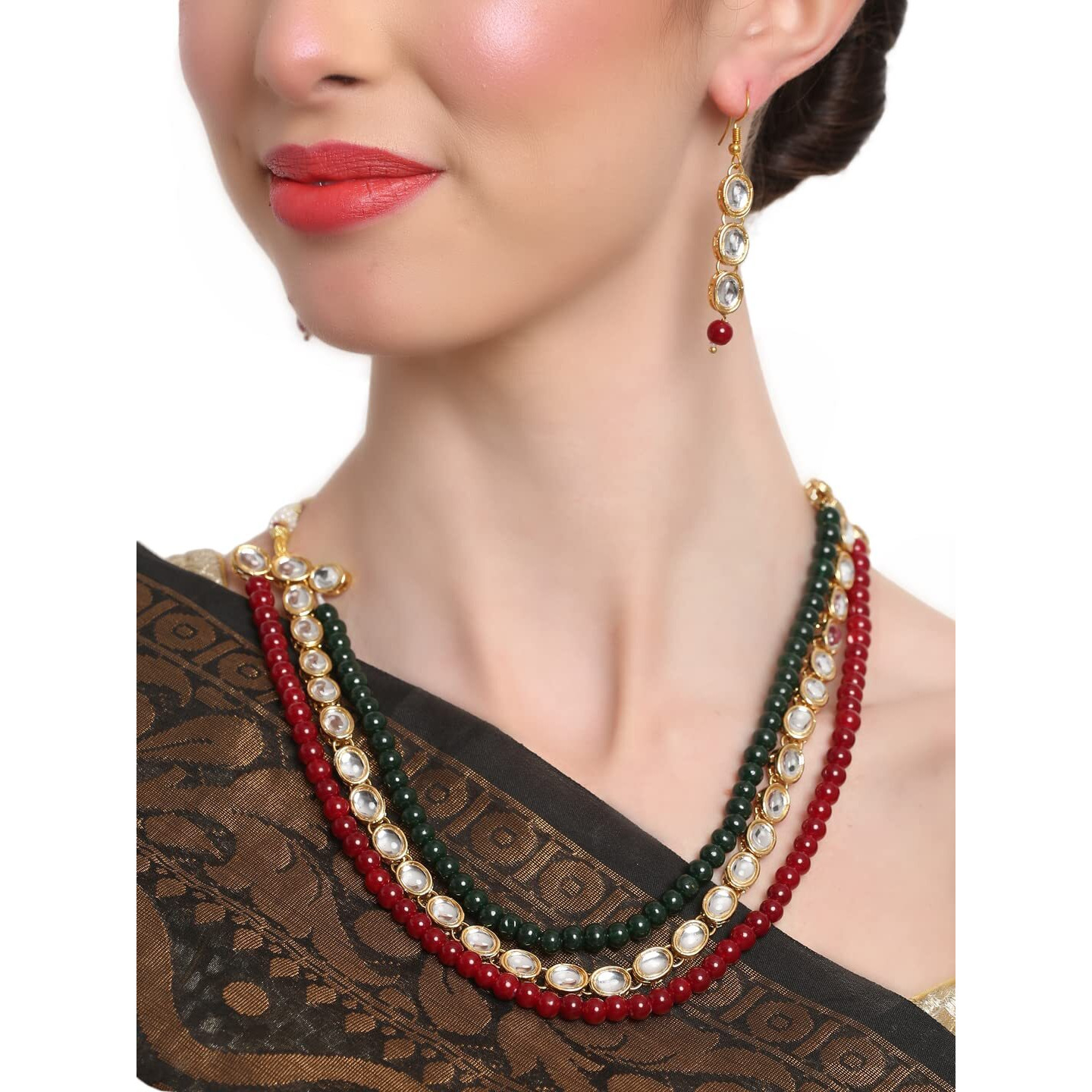 Shining Diva Fashion Latest Stylish Fancy Long Traditional Kundan Necklace Jewellery Set for Women (rrsd9605s), Multicolour