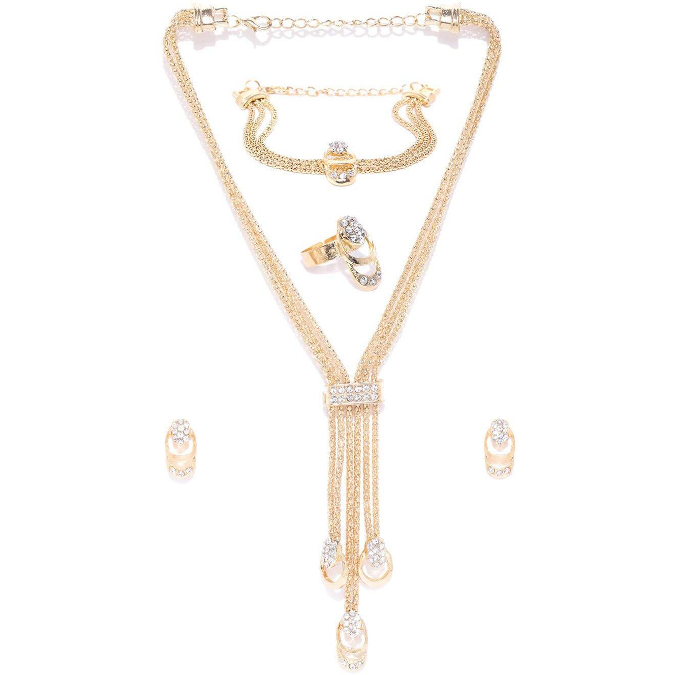 Jewels Galaxy Adorable AD & Pearl Studded Mesmerizing Necklace Set with Bracelet for Women/Girls (CT-CB-MIIX-49513)