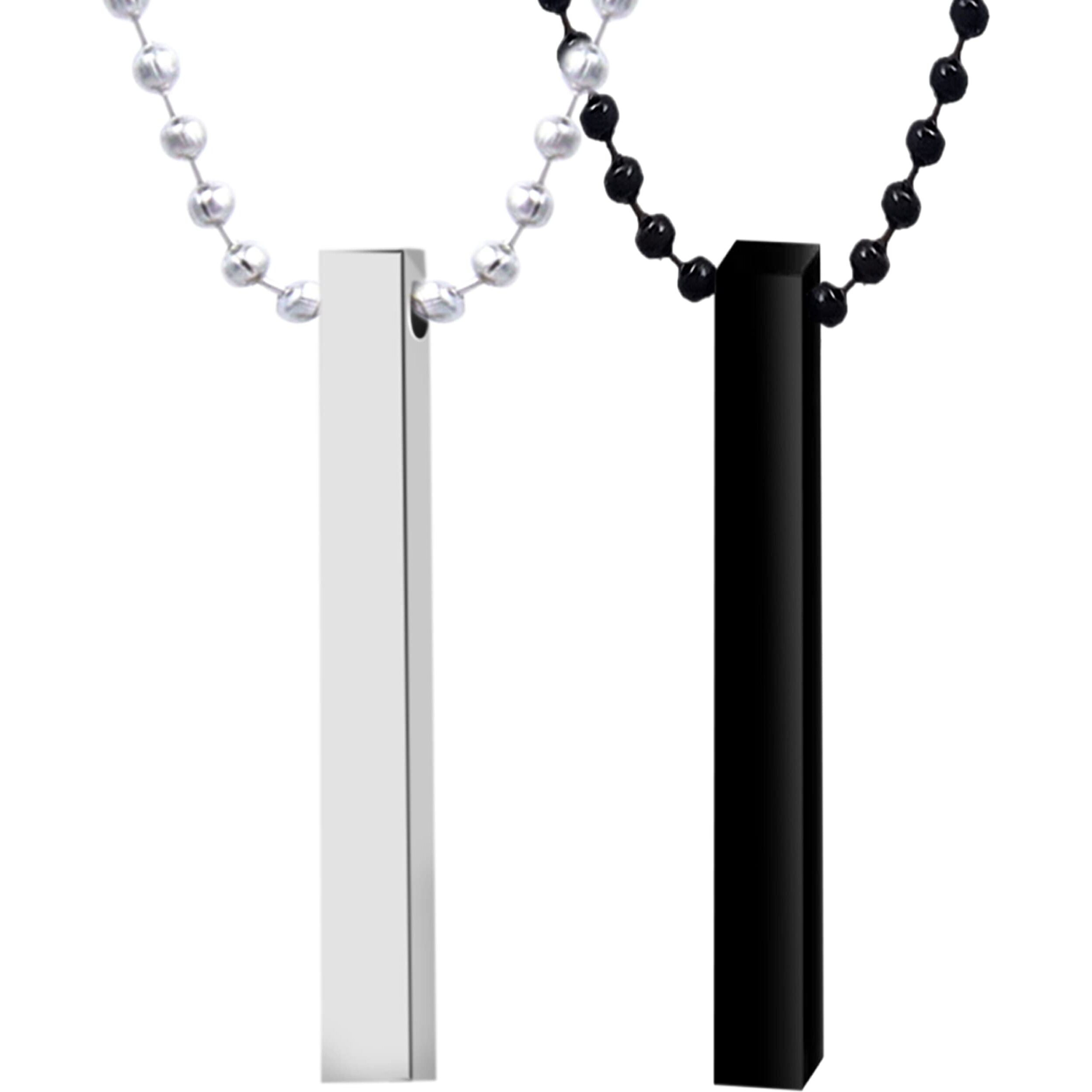 Fashion Frill Exclusive Black Silver Chain For Men Boys Mens Jewellery 3D Cuboid Bar Alloy Silver Black Locket Chain Necklace For Men and Boys Gift For Husband Boyfriend Mens Accessories