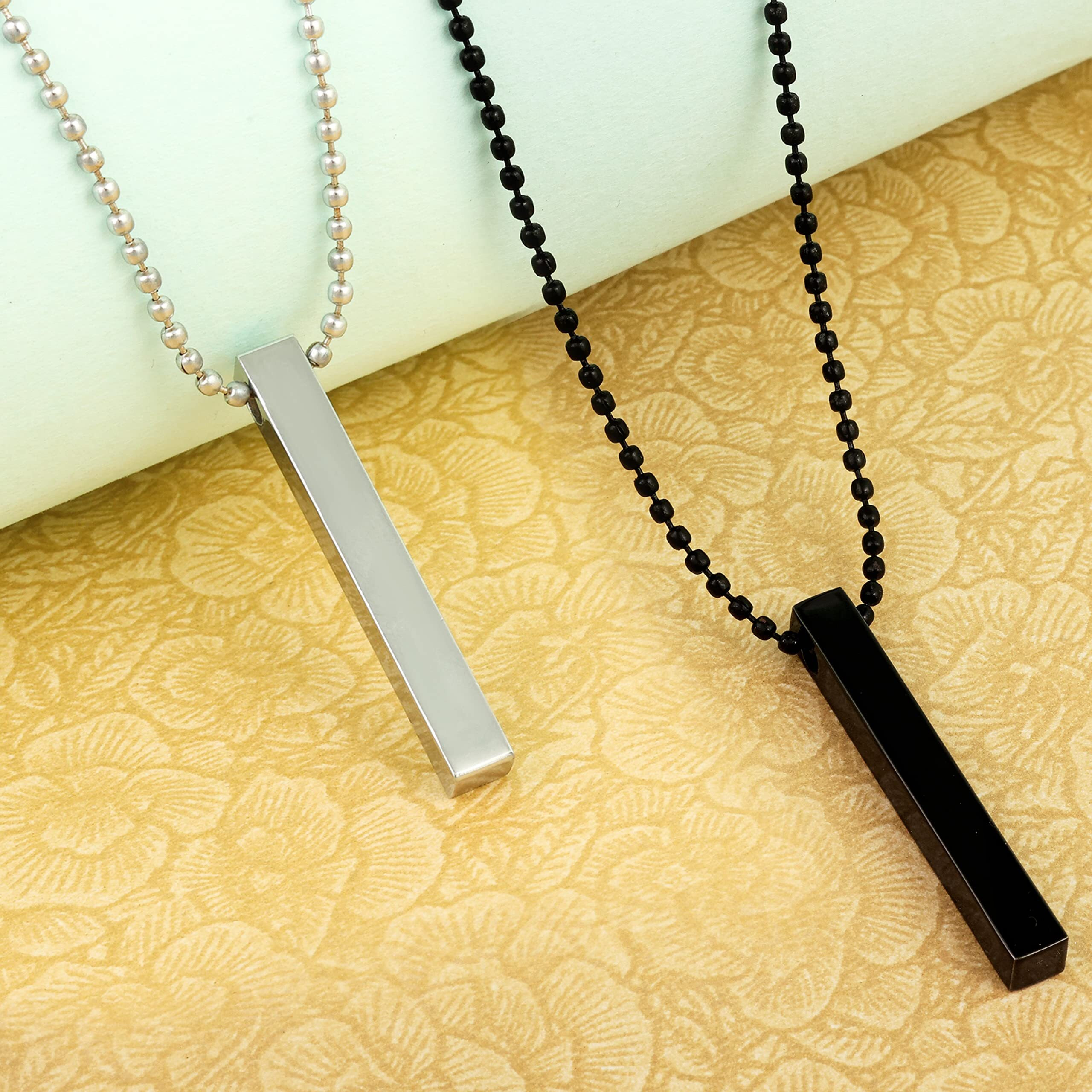 Fashion Frill Exclusive Black Silver Chain For Men Boys Mens Jewellery 3D Cuboid Bar Alloy Silver Black Locket Chain Necklace For Men and Boys Gift For Husband Boyfriend Mens Accessories