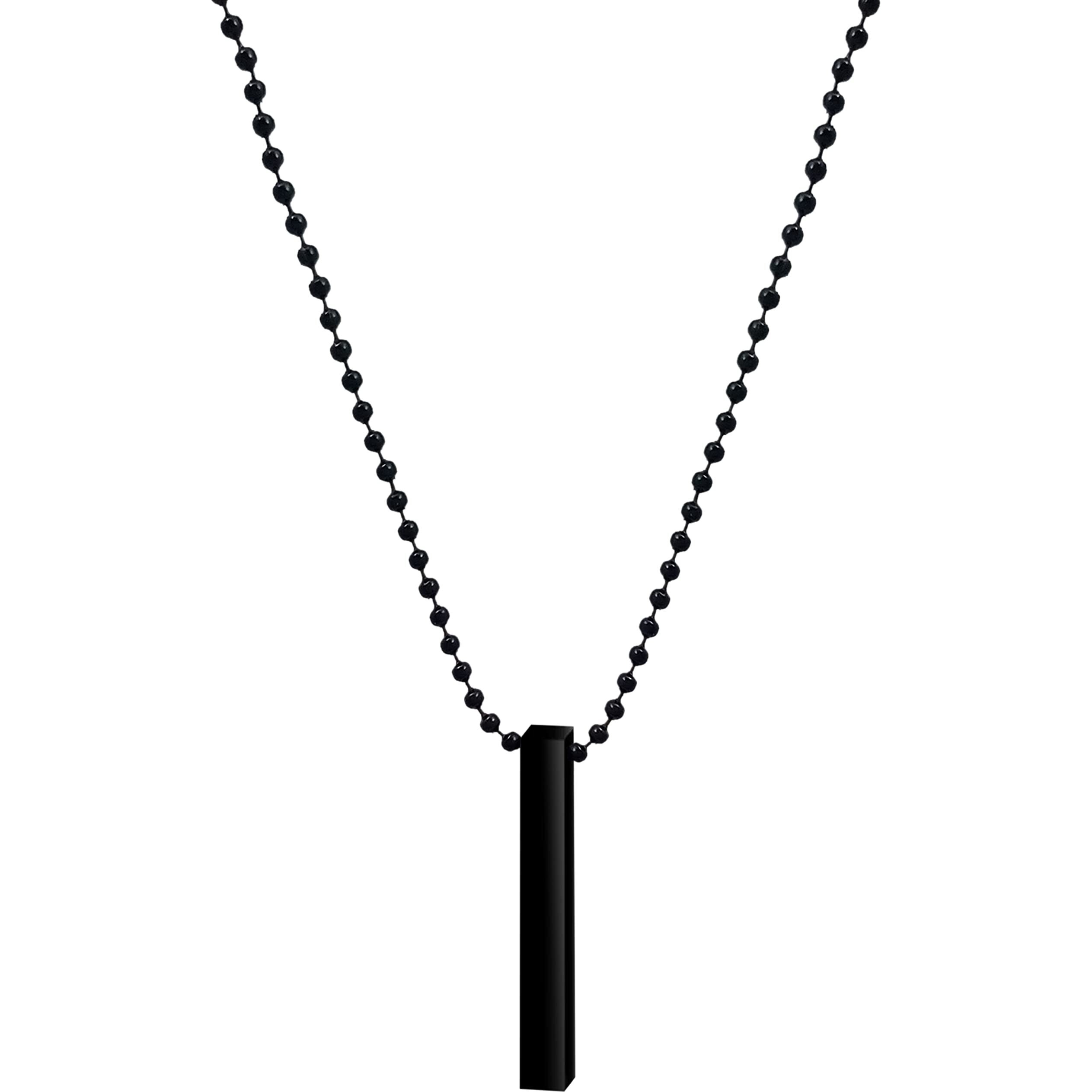 Fashion Frill Exclusive Black Silver Chain For Men Boys Mens Jewellery 3D Cuboid Bar Alloy Silver Black Locket Chain Necklace For Men and Boys Gift For Husband Boyfriend Mens Accessories