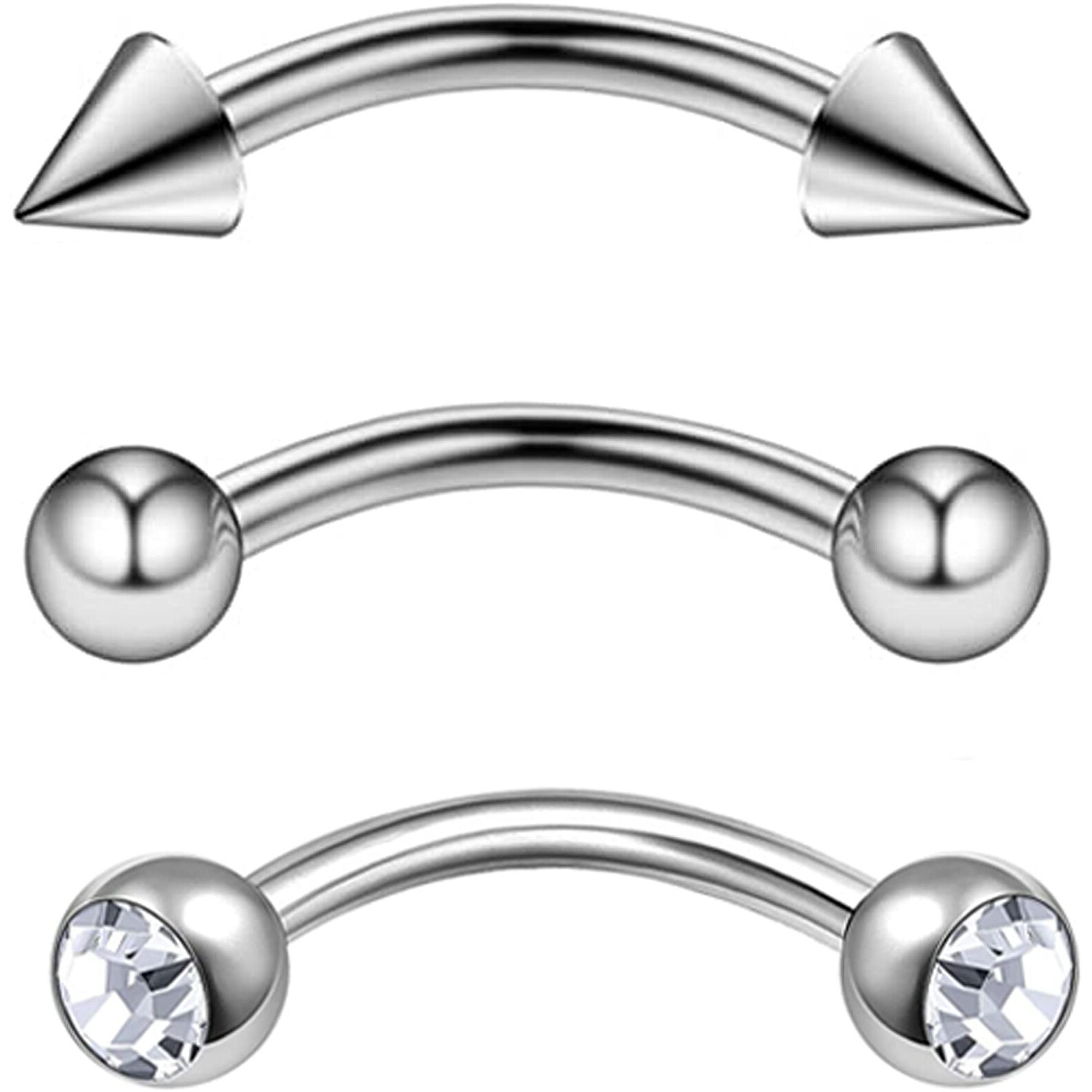 Via Mazzini 316L Stainless Steel Tiny Eyebrow Ear Navel Belly Lip Ring Body Piercing Jewelry For Men And Women (BB0033) 3 Pcs