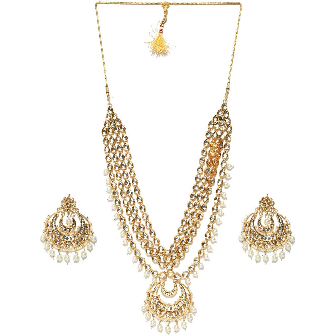 Shining Diva Fashion Latest Kundan Design Necklace Set for Women Wedding Traditional Jewellery Set for Women (White) (10416s)