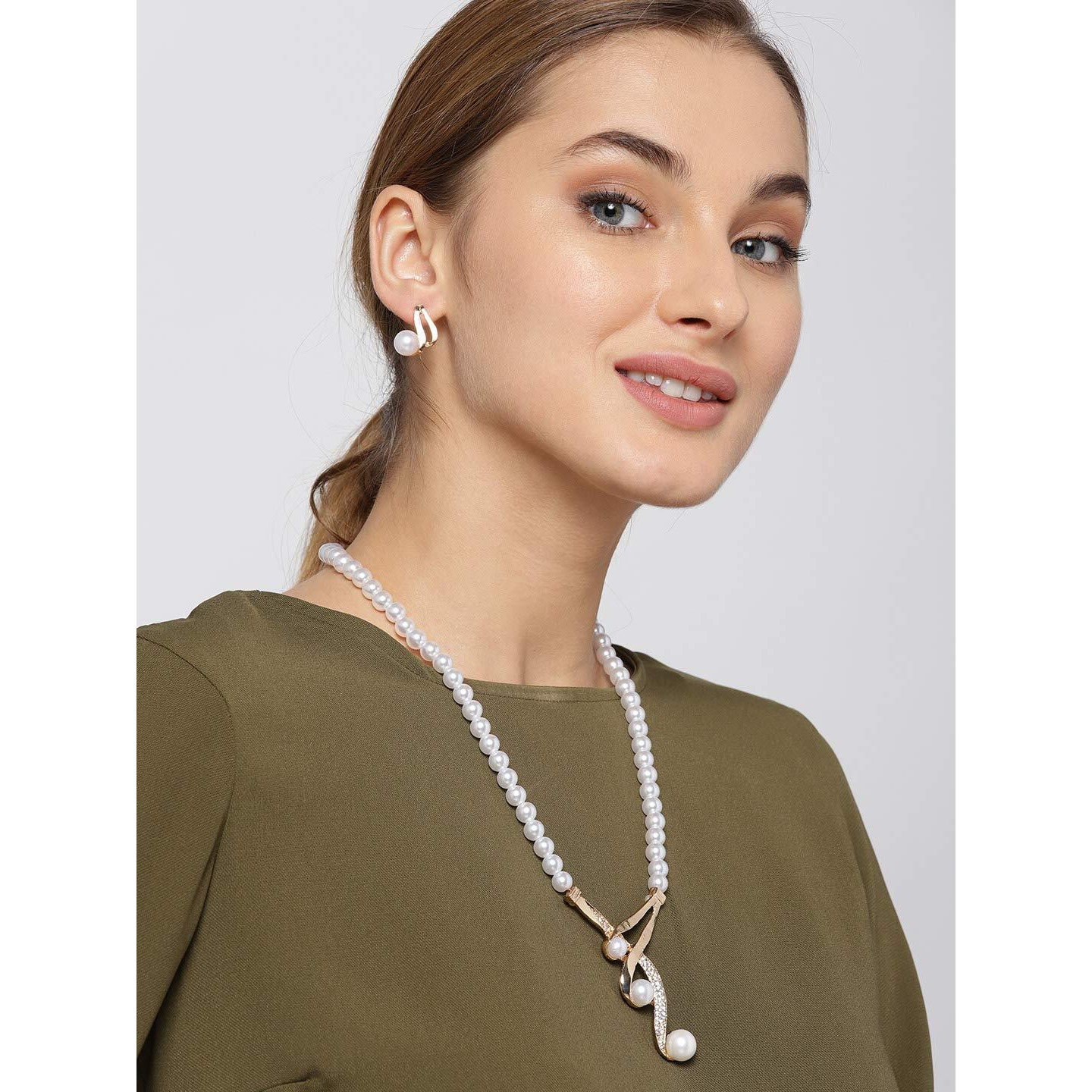 Jewels Galaxy Adorable AD & Pearl Studded Mesmerizing Necklace Set with Bracelet for Women/Girls (CT-NCCK-44093)