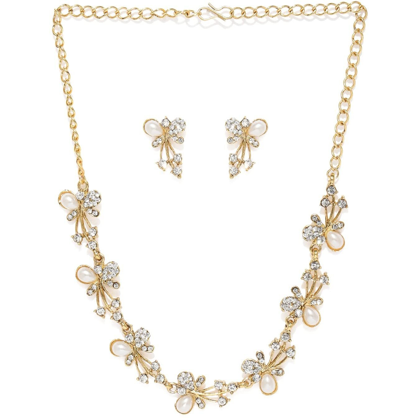 ZAVERI PEARLS Fascinating Gold Tone Necklace Set adorned with Austrian Diamond & Pearls For Women - ZPFK5216