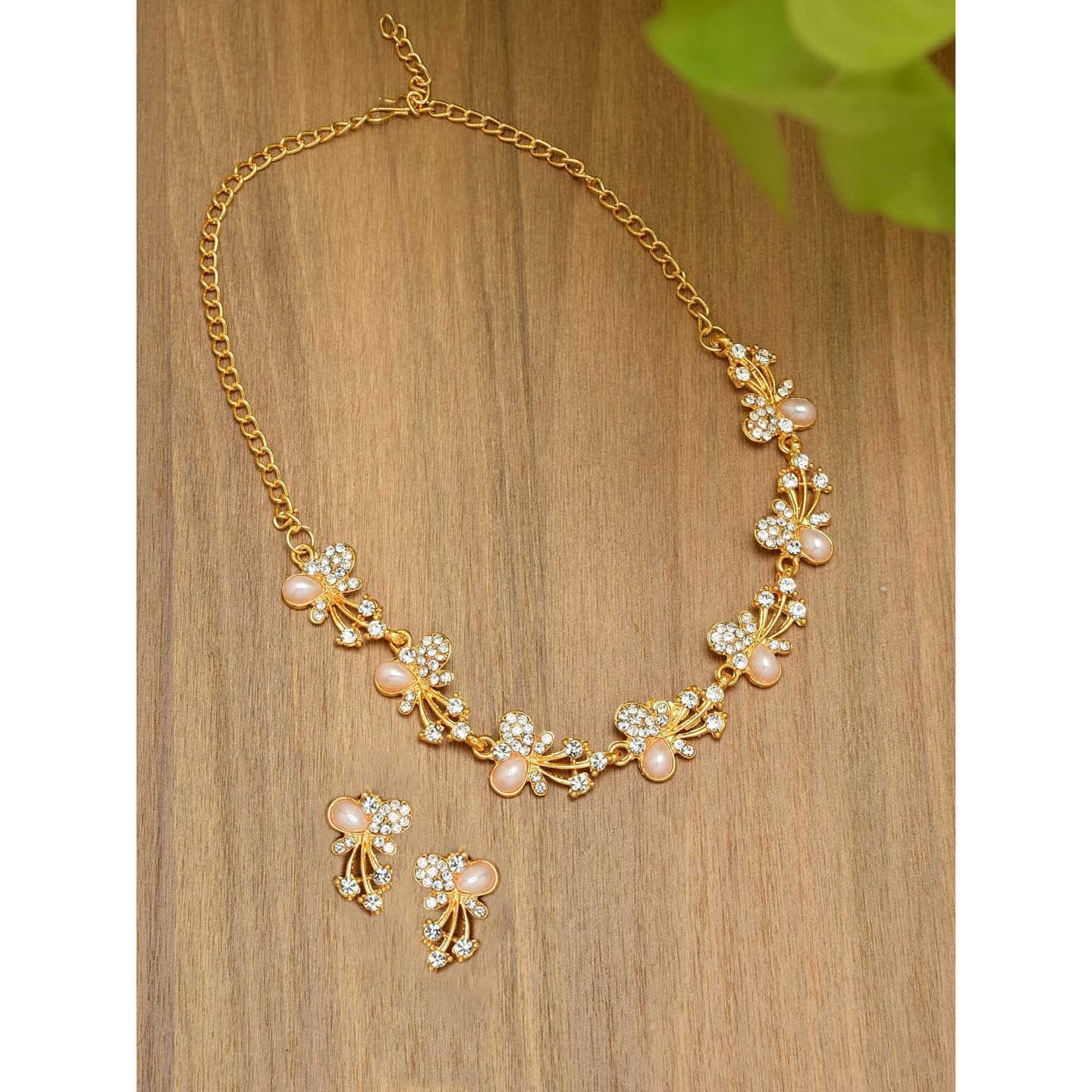 ZAVERI PEARLS Fascinating Gold Tone Necklace Set adorned with Austrian Diamond & Pearls For Women - ZPFK5216