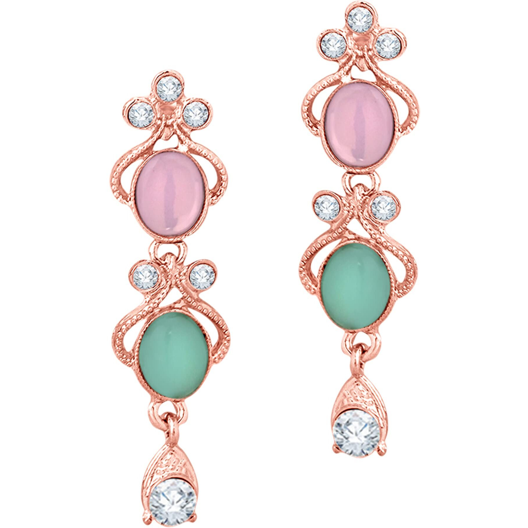 Atasi International Rose Gold Plated Pastel Pink and Green Monlisa Stone Necklace with Earrings for Women - Jewellery Set for Party, Wedding, Engagement (RGMM5706)