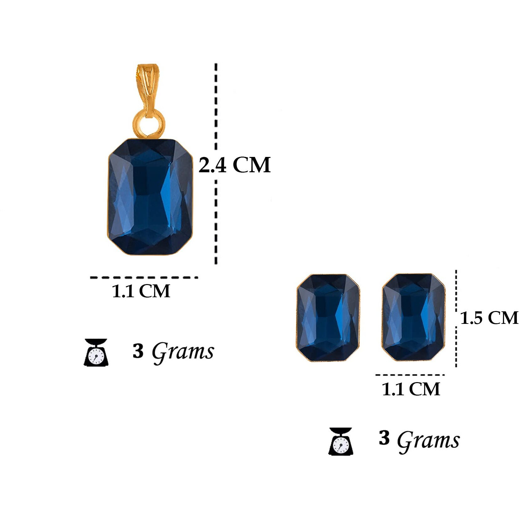 JFL - Jewellery for Less One Gram Gold Plated Octagon Shape Crystal Pendant Combo with Fancy Earring for Women & Girls. (Monteno Blue),Valentine