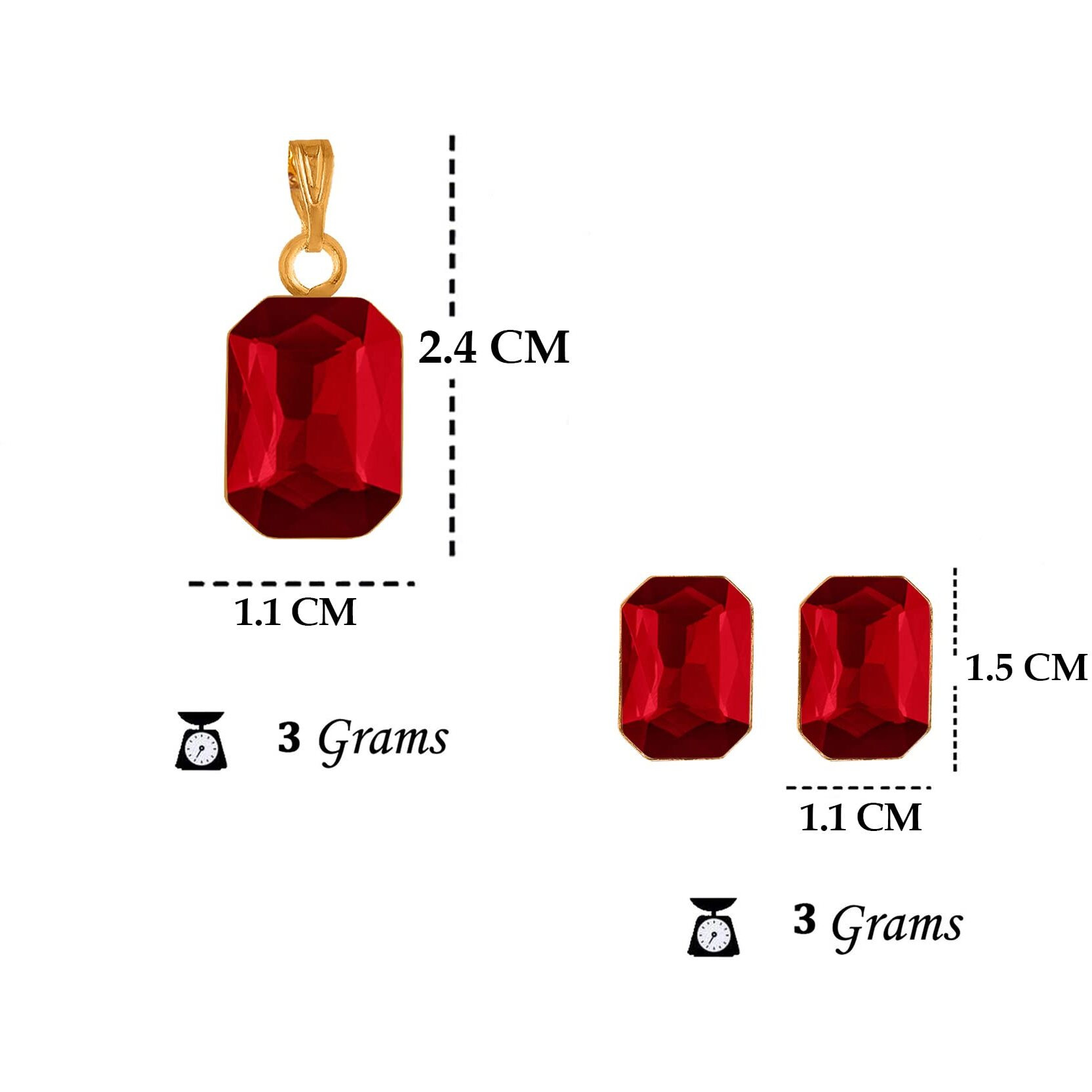 JFL - Jewellery for Less One Gram Gold Plated Octagon Shape Crystal Pendant Combo with Fancy Earring for Women & Girls. (Red),Valentine