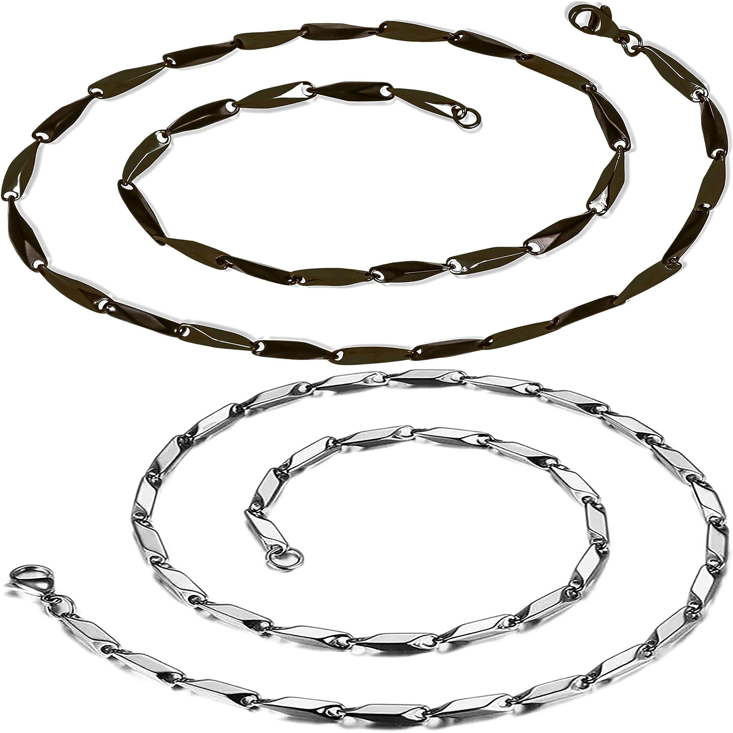 Fashion Frill Black Silver Chain For Men Stainless Steel Rice Necklace Black Silver Chain For Men Boys Stylish Mens Jewellery- 24 Inches (Chain Combo)