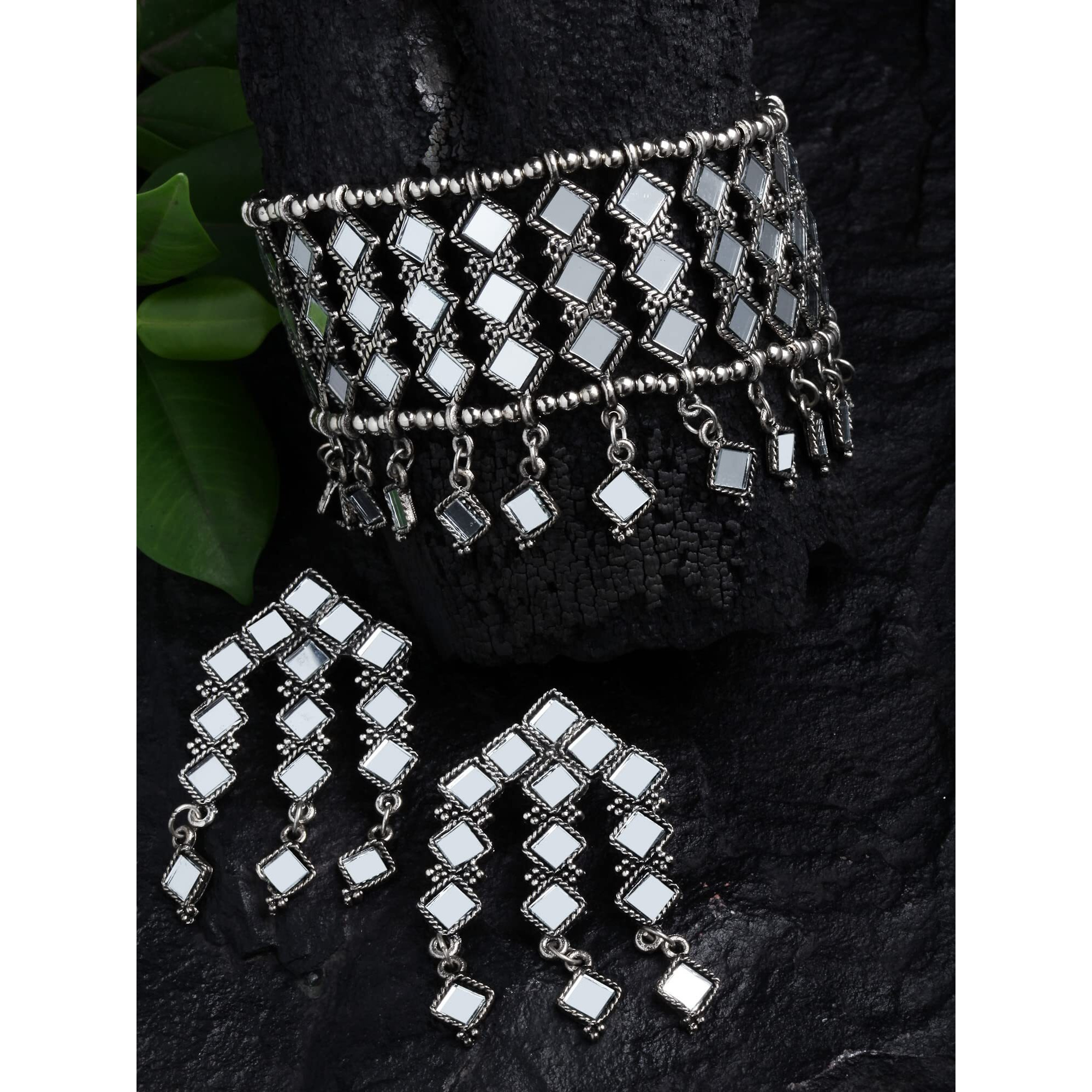 Shining Diva Fashion Latest Stylish Traditional Oxidised Silver Necklace Jewellery Set for Women (12168s)