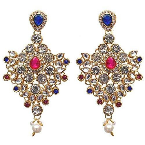 I Jewels Traditional Gold Plated Kundan Bridal Dulhan Jewellery Set for Women (IJ021) (Pink Blue)
