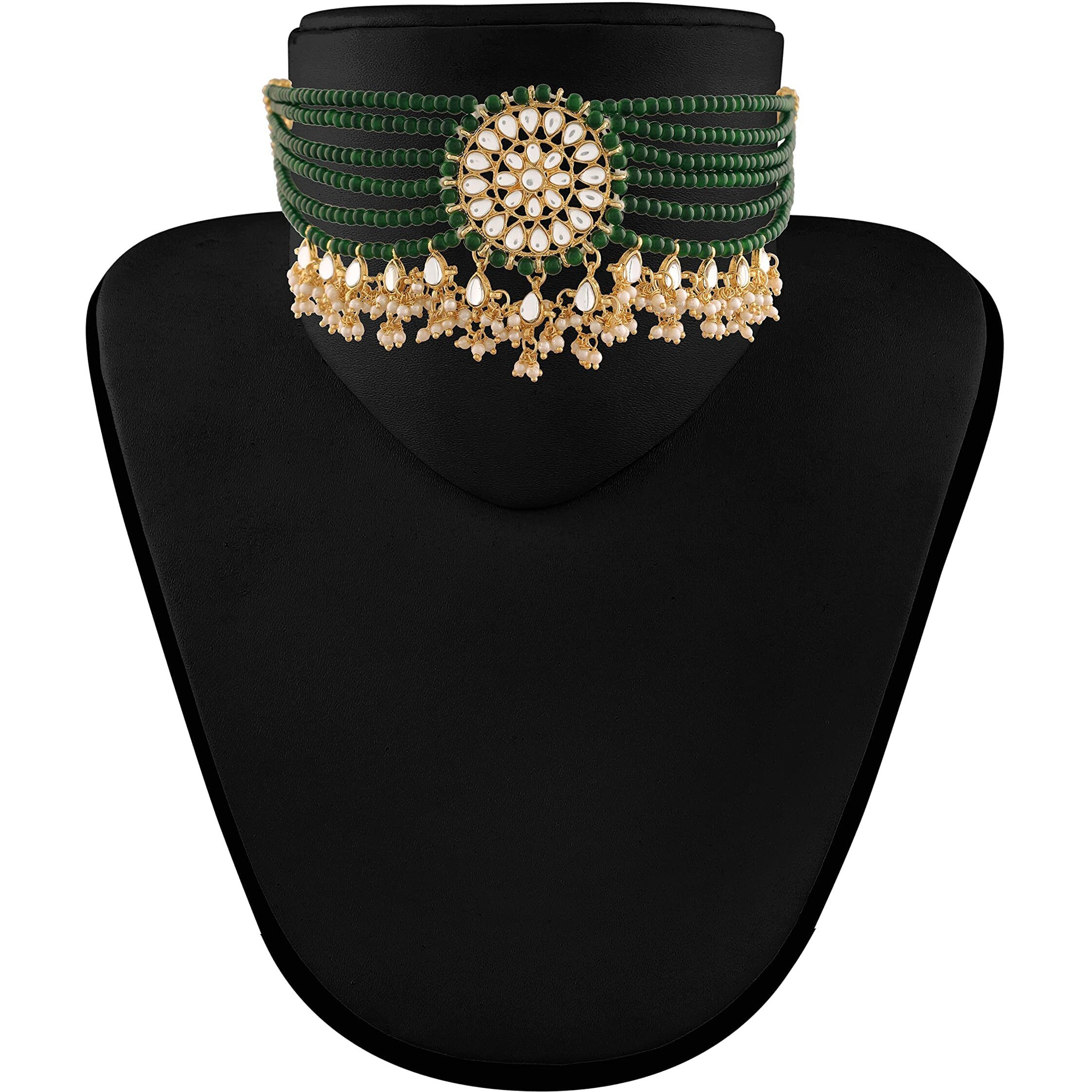 I Jewels 18k Gold Plated Traditional Choker Set Glided With Kundan & Pearls For Women/Girls (K7097G)
