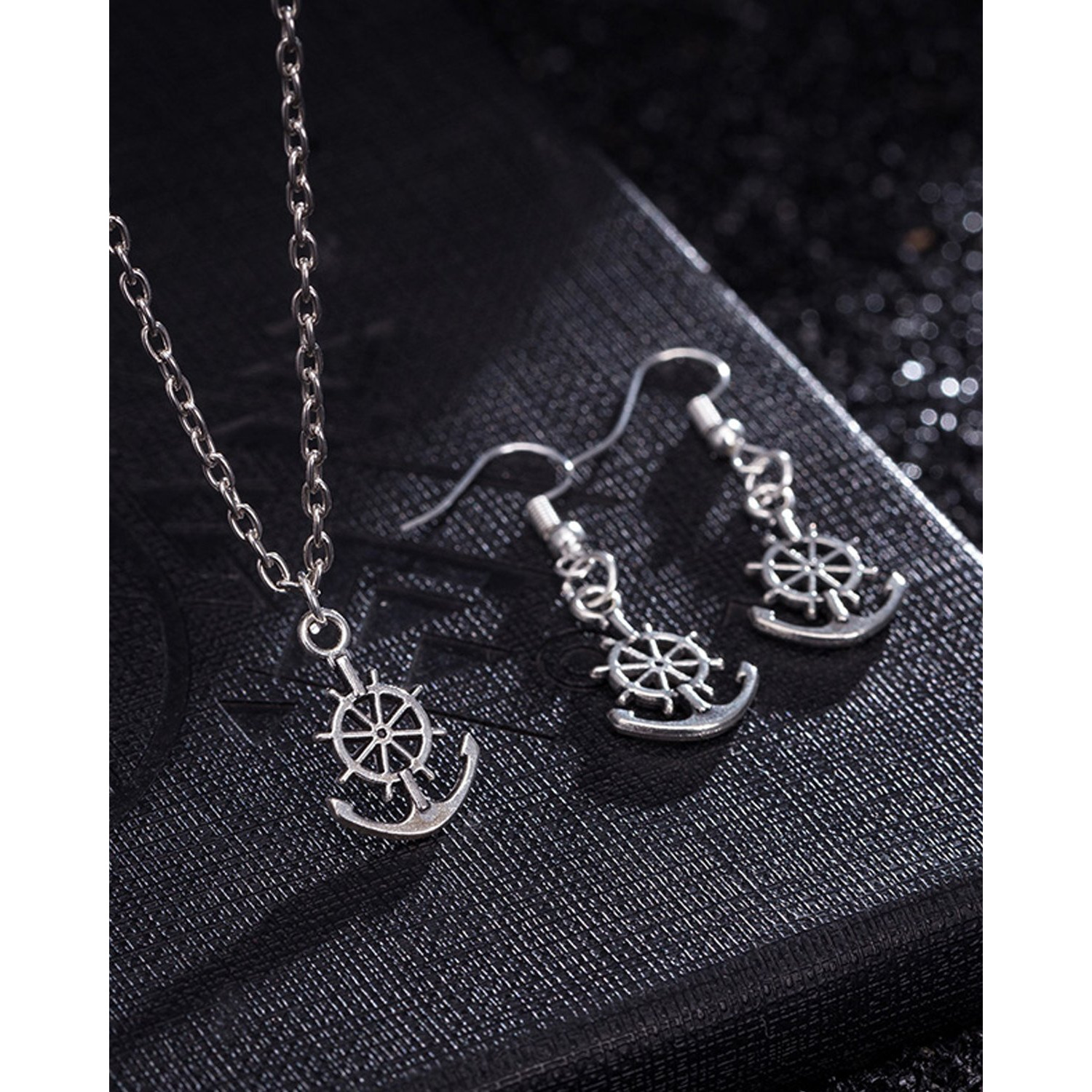 Young & Forever Gift Inspirational Nautical Anchor Rudder Pandant Set for Women Princess Length Antique Silver Chain Drop Earring for Girls Western Casual Everyday Fancy Fashion Jewelry