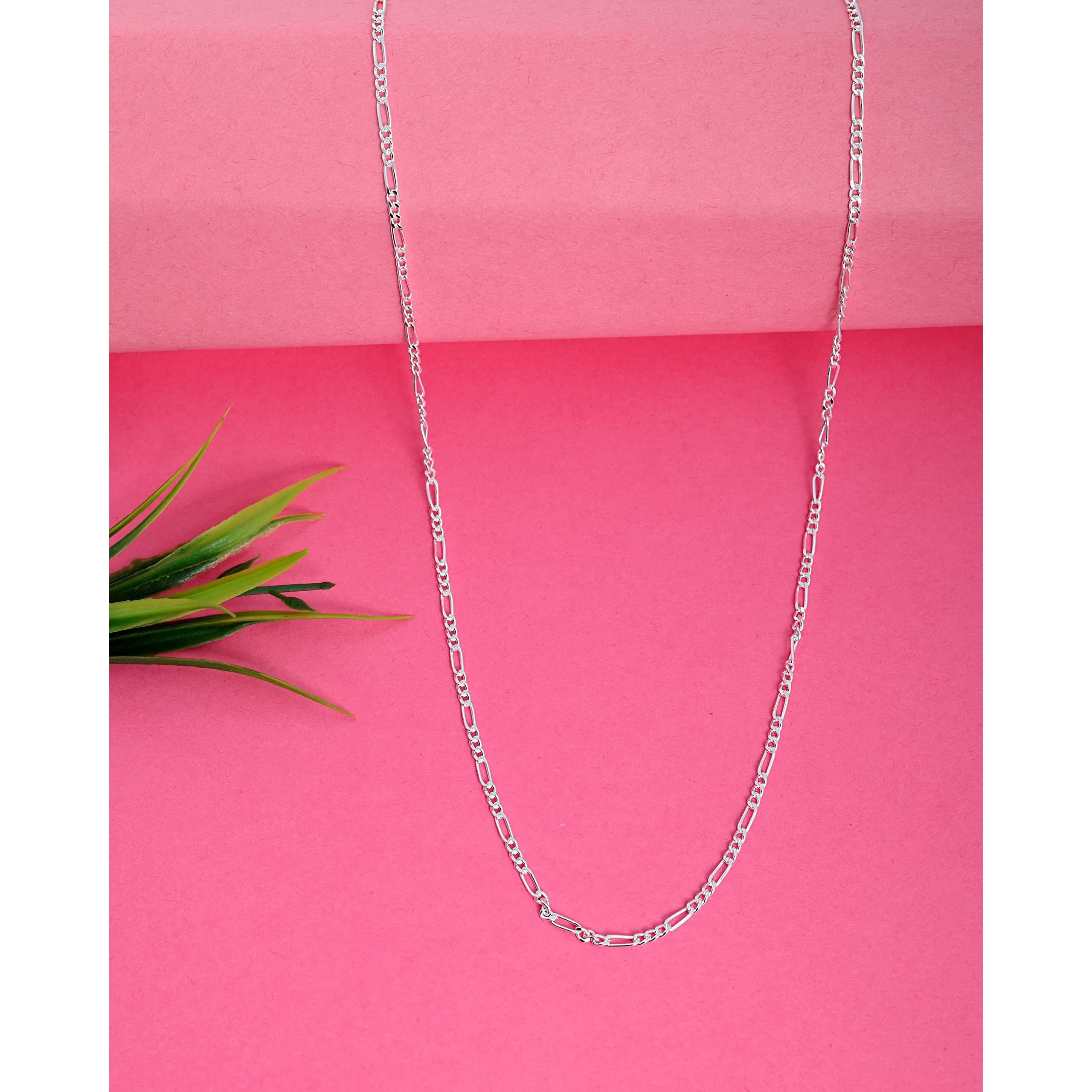 I JUELS  LIVE THE EMOTIONS 925 Sterling Silver 2MM Italian Silver Figaro 22 Chain for Men and Women - IJSC013