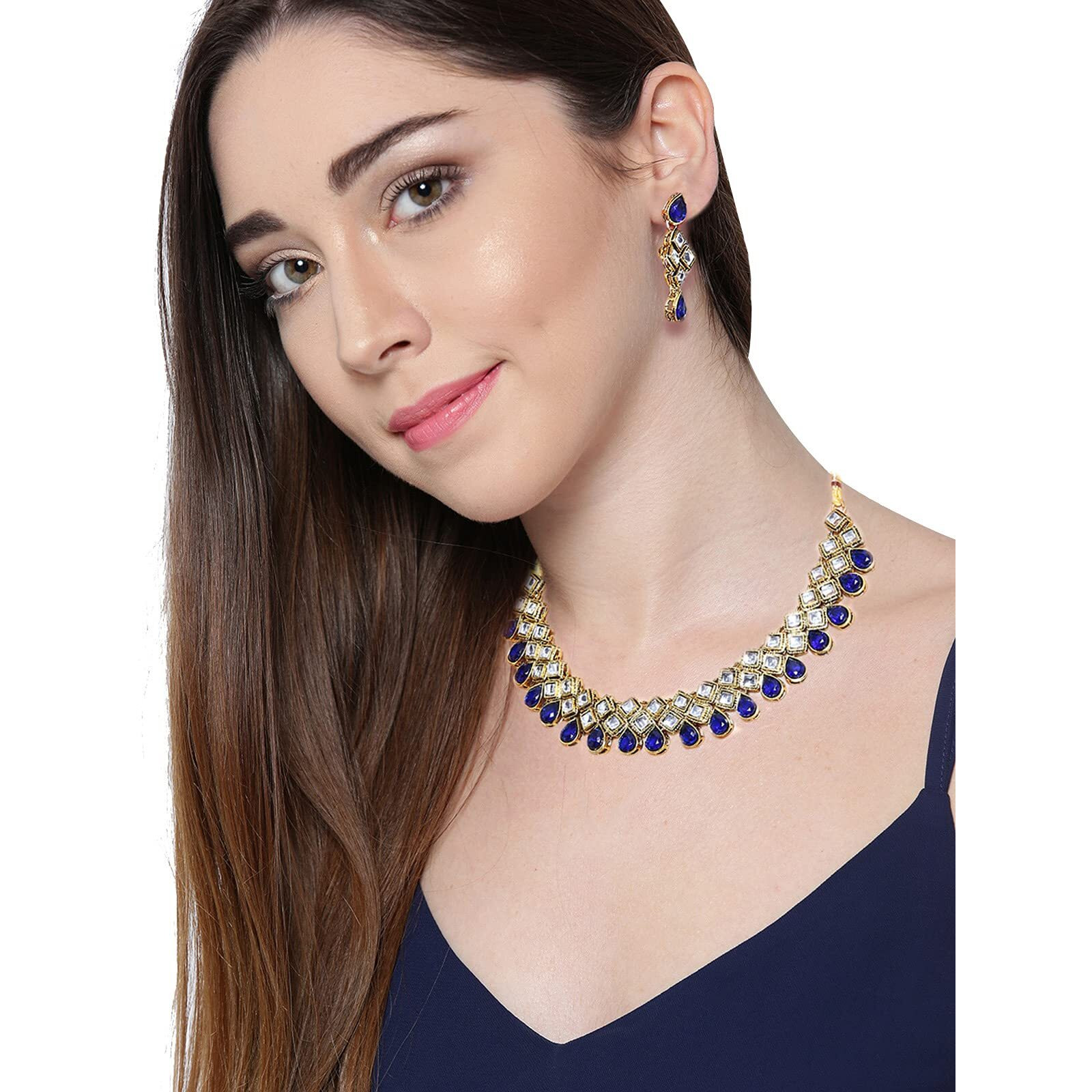 ZAVERI PEARLS Cubical Style kundan Necklace Set For Women -ZPFK4140