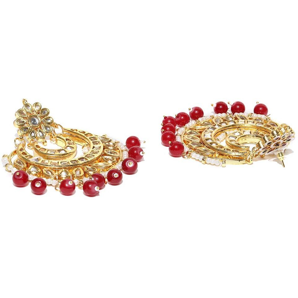 Shining Diva Fashion Latest Kundan Design Long Necklace Set for Women Traditional Wedding Gold Plated Jewellery Set for Women (Red) (10414s)