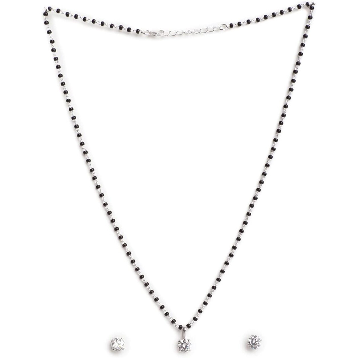 Clara 925 Sterling Silver Round Mangalsutra Tanmaniya Pendant Earring Jewellery set With Chain Gift for Women and Girls