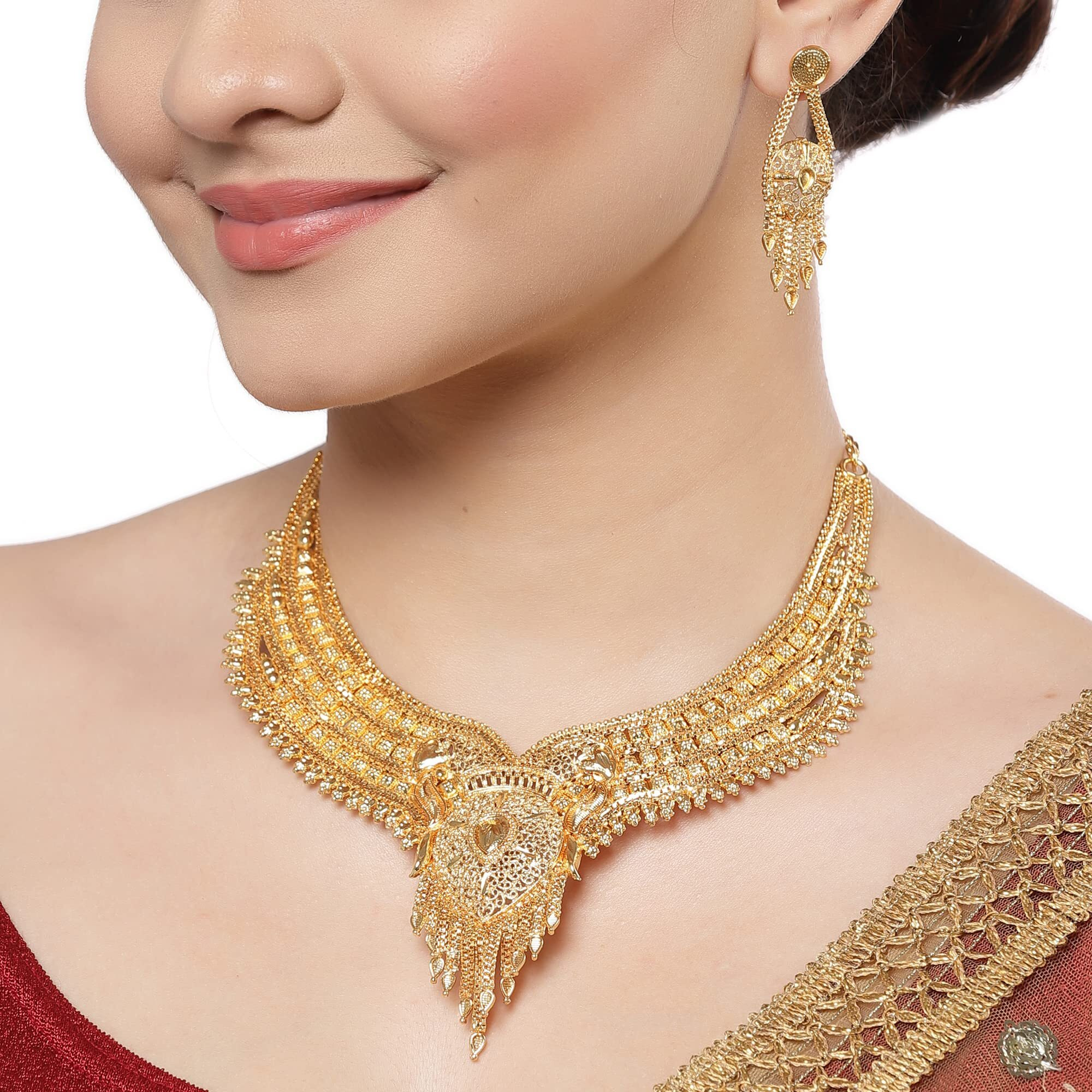 ZENEME Traditional One Gram High Gold Plated Choker Jewellery Necklace Set for Women (Design 2)