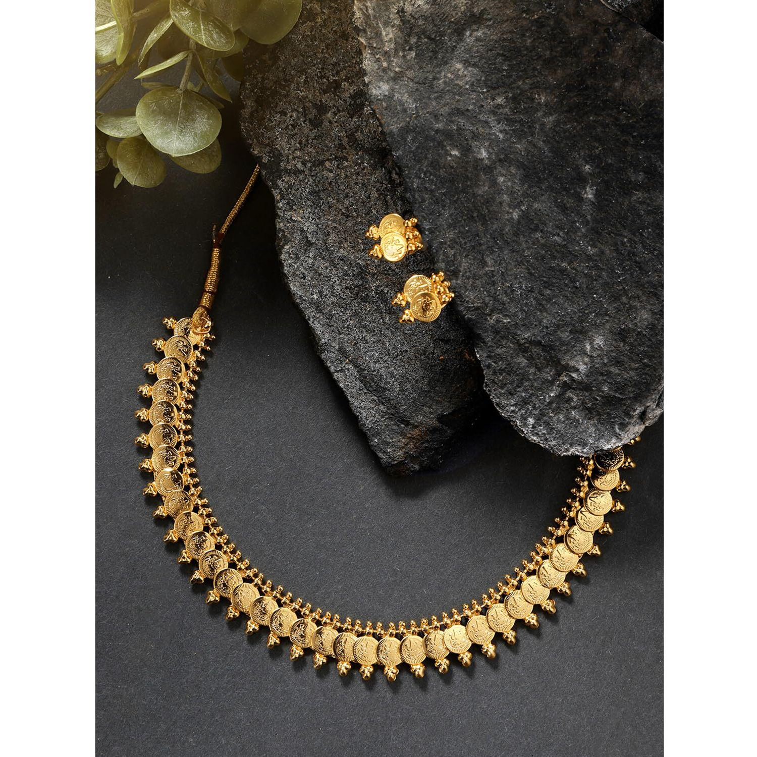 Peora Gold Plated South Indian Traditional Bridal Short Maharani Coin Necklace Earrings Jewellery Sets for Women and Girls