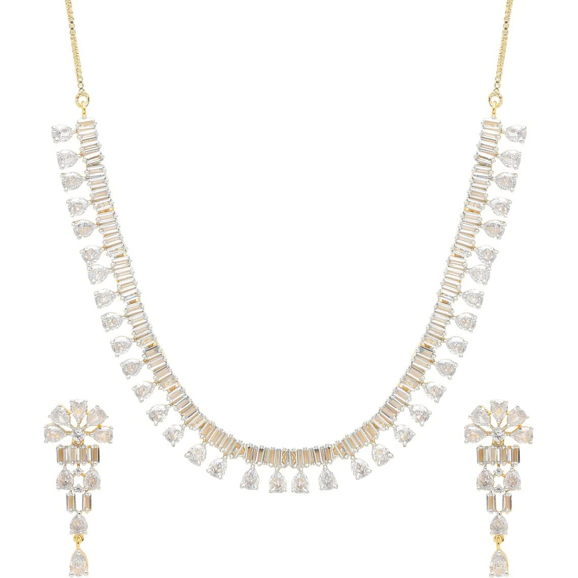 YouBella Jewellery for Women Celebrity Inspired American Diamond Studded Necklace Jewellery Set with Earrings for Girls and Women (Style 4)