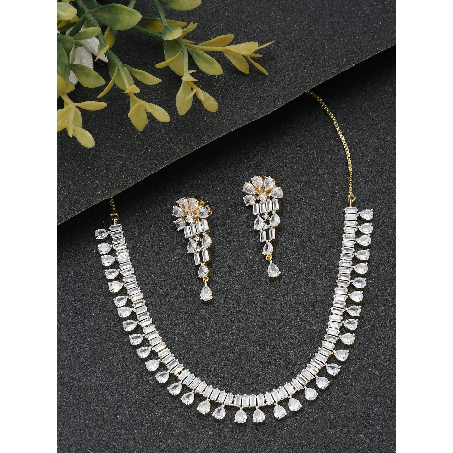 YouBella Jewellery for Women Celebrity Inspired American Diamond Studded Necklace Jewellery Set with Earrings for Girls and Women (Style 4)