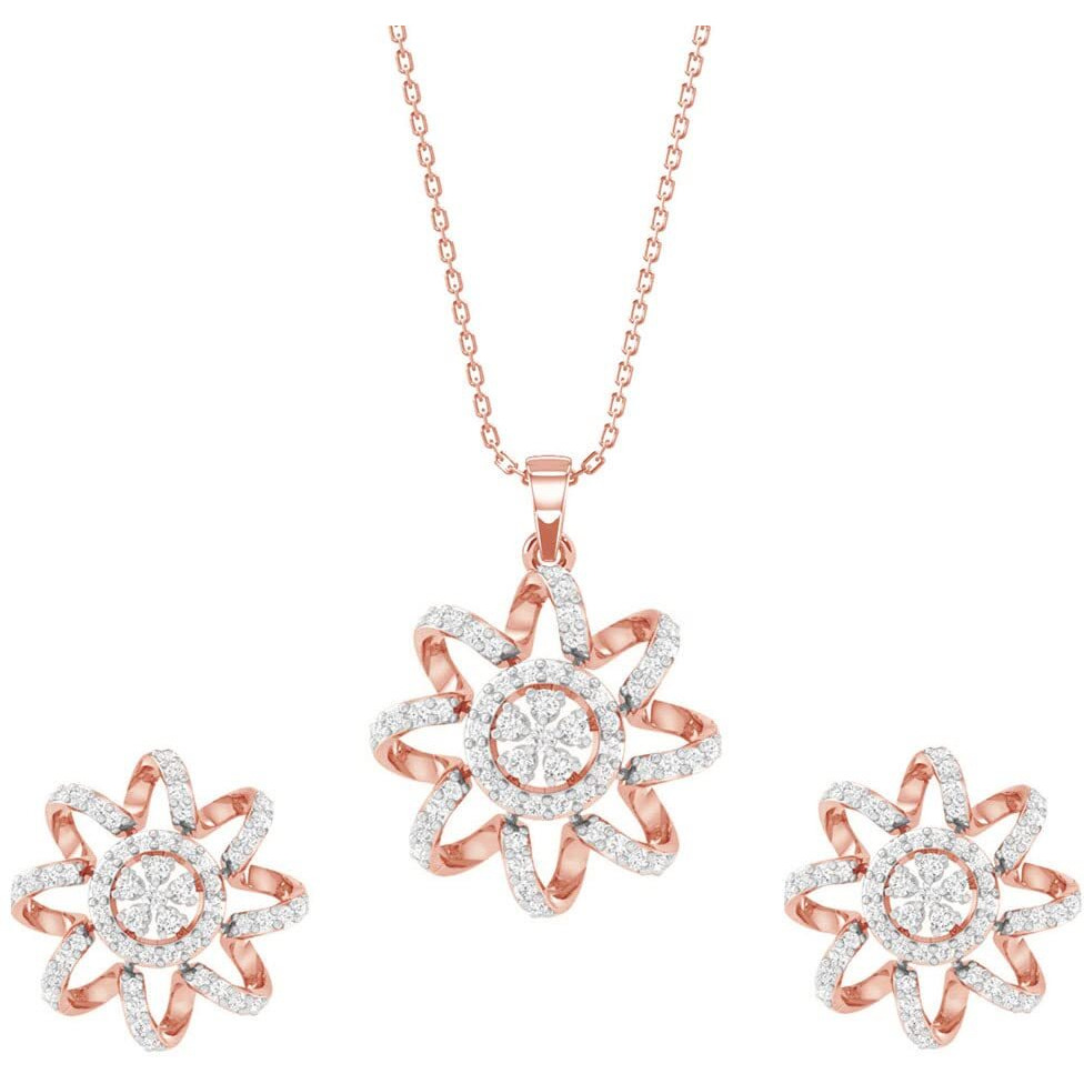 Clara 925 Sterling Silver Anna Pendant Earring Chain Jewellery Set | Rose Gold Rhodium Plated, Swiss Zirconia | Gift for Women & Girls