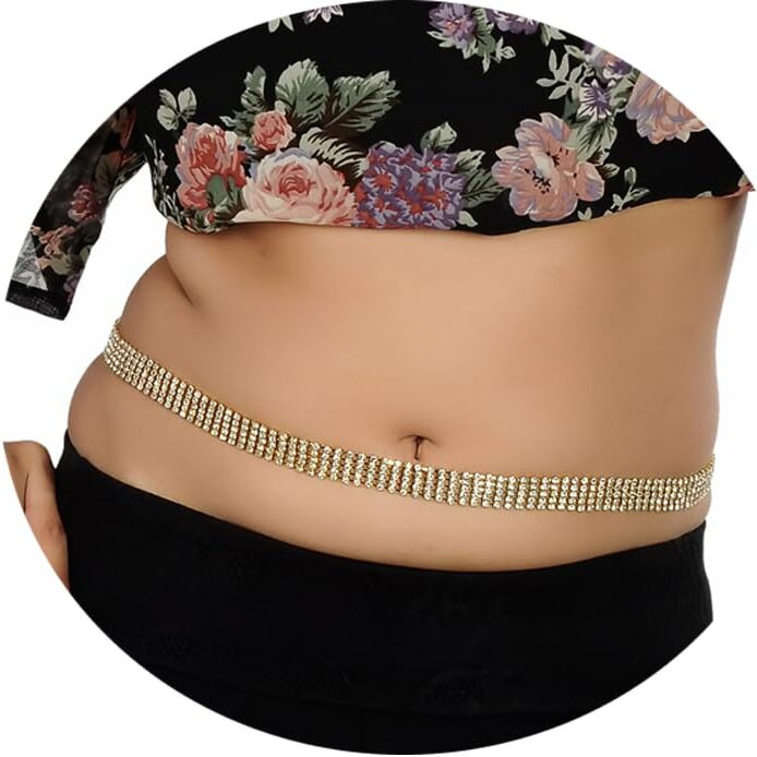 Lucky Jewellery White Alloy Metal 5-Line Stone Gold Polish Girdle Kamarband Waist Saree Belt for Women