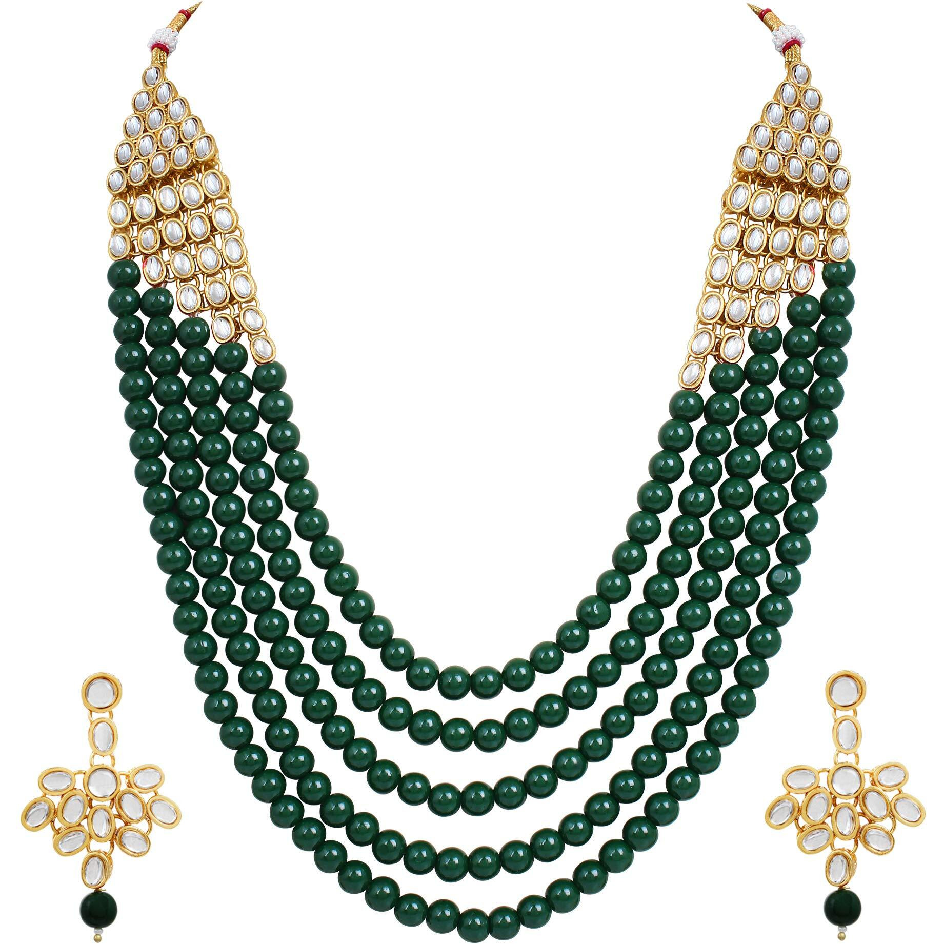 Shining Diva Fashion Latest Long Kundan Design Traditional Necklace Set for Women Wedding Gold Plated Jewellery Set for Women (Green) (10424s)