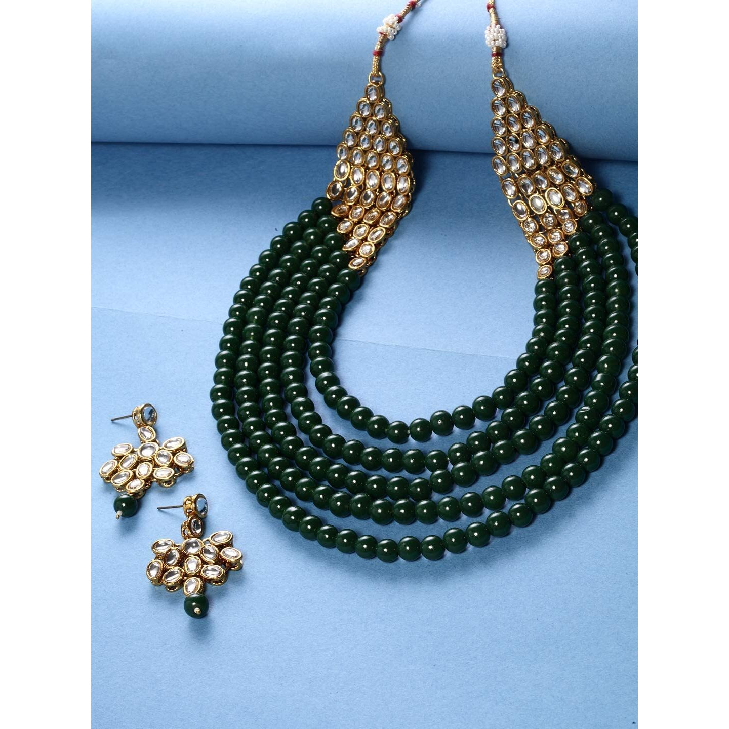 Shining Diva Fashion Latest Long Kundan Design Traditional Necklace Set for Women Wedding Gold Plated Jewellery Set for Women (Green) (10424s)