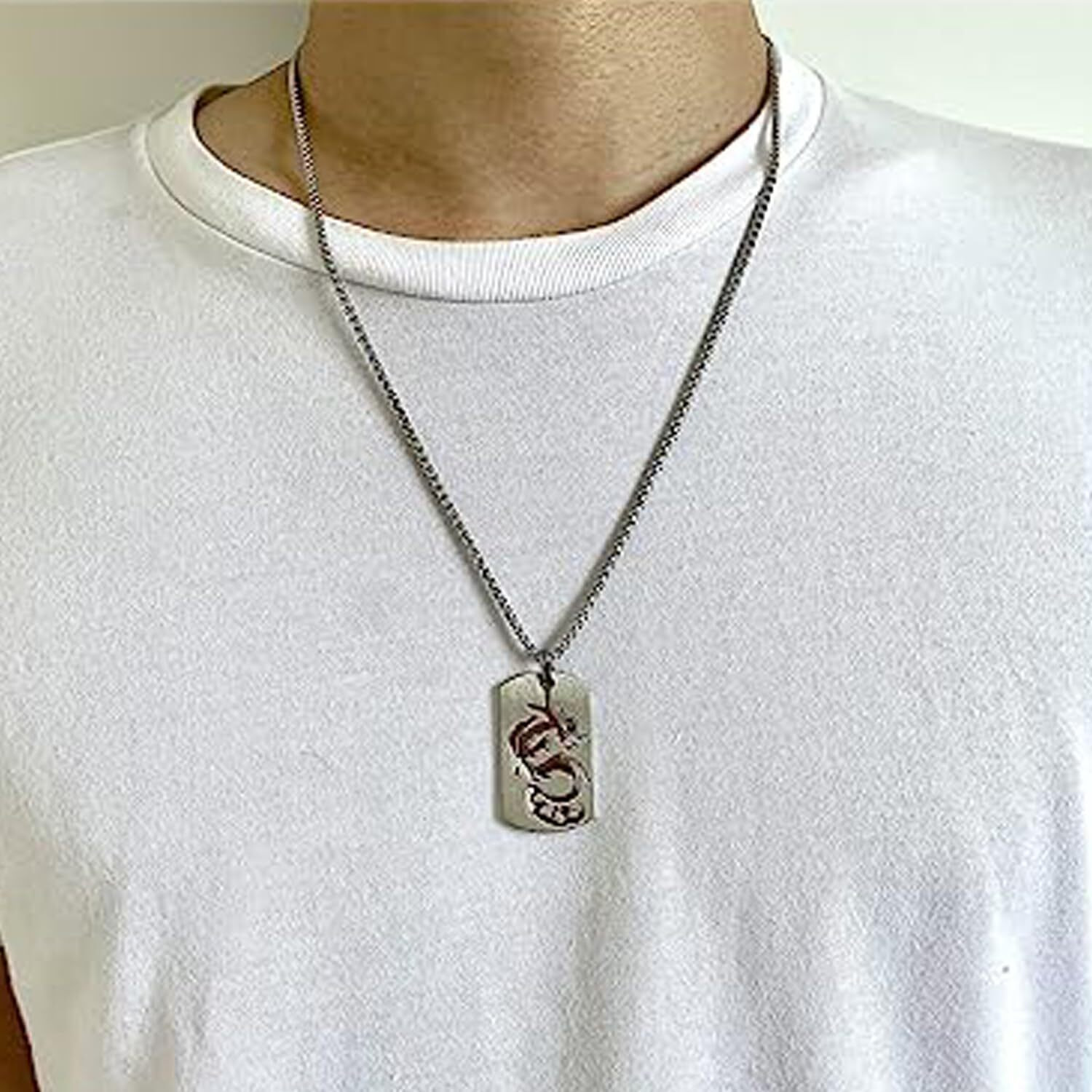 Young & Forever Gift Stainless Steel Hip Hop Titanium Steel Dragon Dog Tag Pendant Necklace,24 Chain