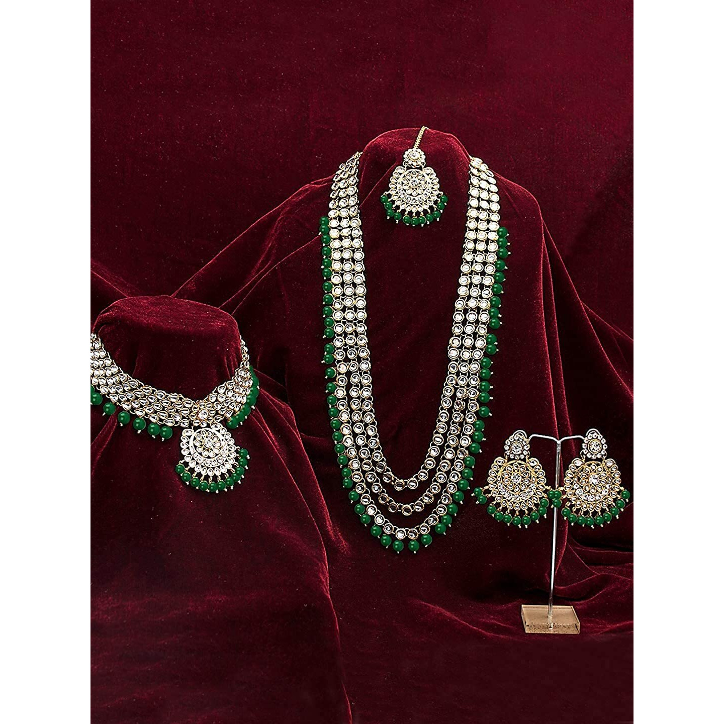 I Jewels Traditional 18K Gold Plated Kundan & Pearl Studded Bridal Choker Necklace Jewellery Set With Earrings & Maang Tikka for Women (IJ325G)