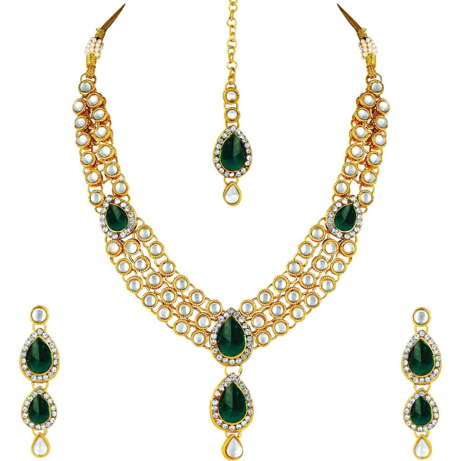 Peora Gold Plated Traditional Kundan Long Necklace Jewellery Set with Earring Maang Tikka for Women Girls