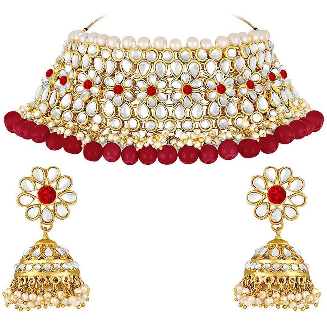 Peora Wedding Kundan Faux Pearl Choker Necklace Earring Traditional Jewellery Set for Women