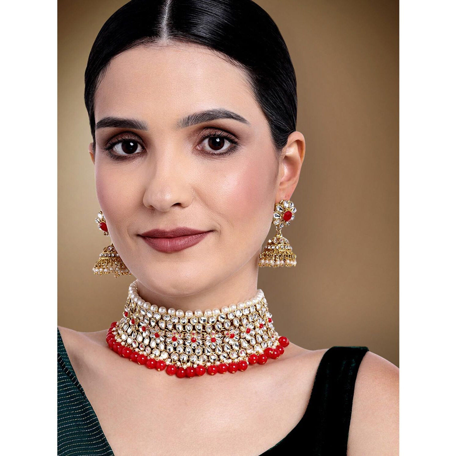 Peora Wedding Kundan Faux Pearl Choker Necklace Earring Traditional Jewellery Set for Women