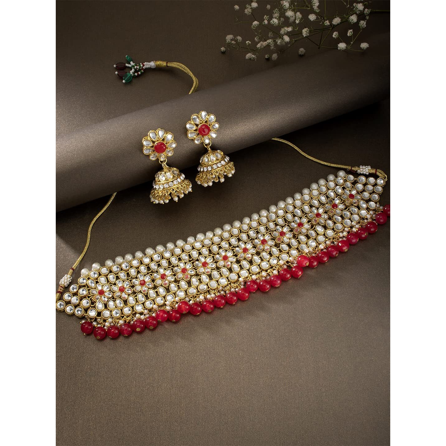 Peora Wedding Kundan Faux Pearl Choker Necklace Earring Traditional Jewellery Set for Women