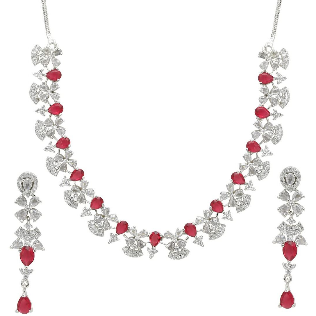YouBella Jewellery for Women Celebrity Inspired American Diamond Studded Necklace Jewellery Set with Earrings for Girls and Women (Style 1)