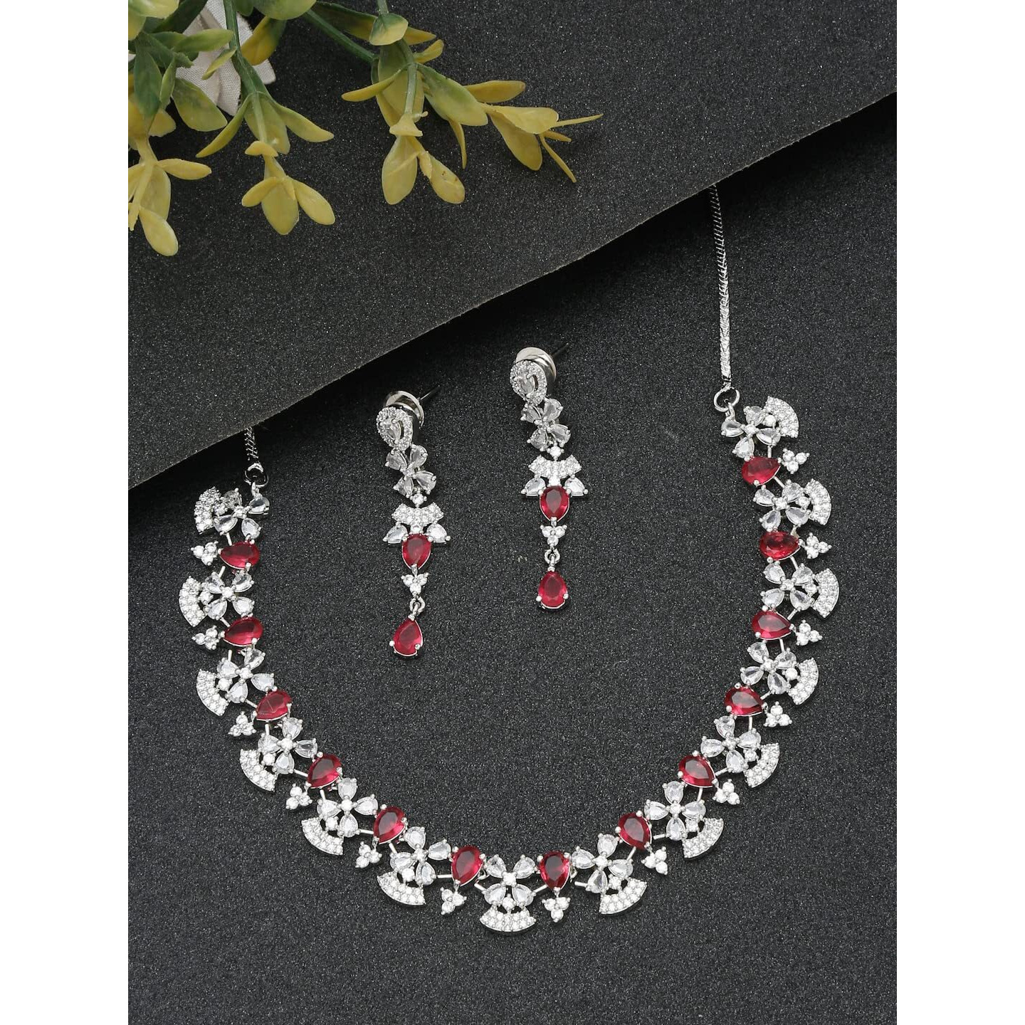 YouBella Jewellery for Women Celebrity Inspired American Diamond Studded Necklace Jewellery Set with Earrings for Girls and Women (Style 1)