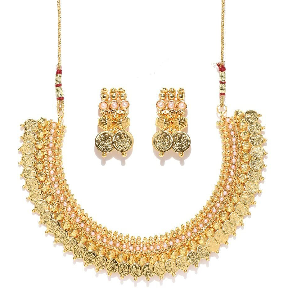 YouBella Red Traditional Temple coin Necklace Set/Jewellery Set with Earrings for Women (Style 2)